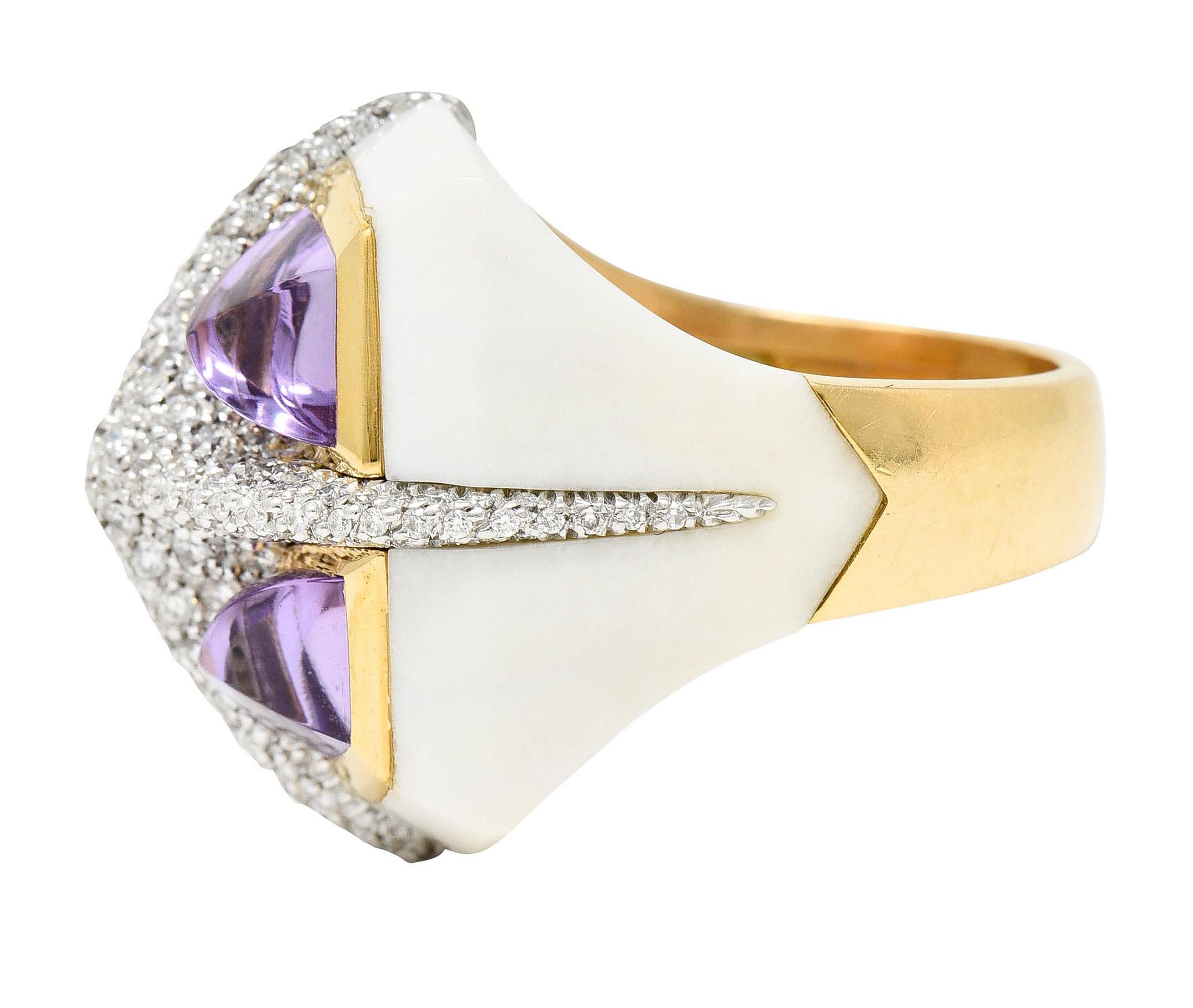 Valente Milano Diamond Amethyst Agate 18 Karat Gold Statement Ring In Excellent Condition In Philadelphia, PA