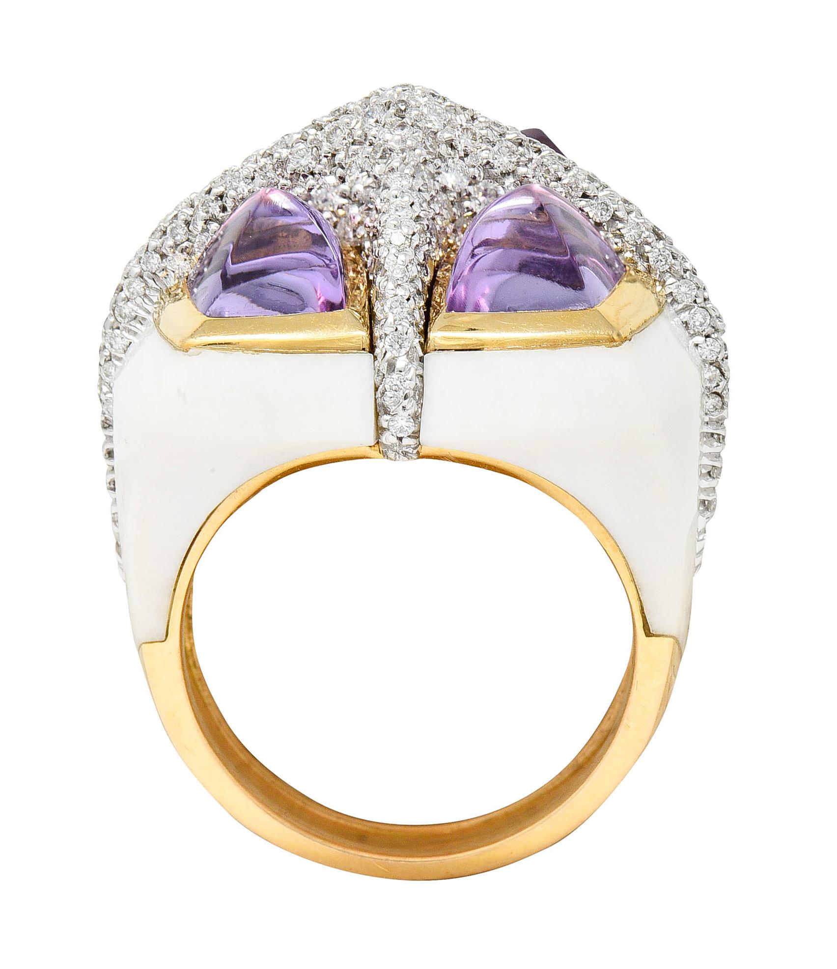 Valente Milano Diamond Amethyst Agate 18 Karat Gold Statement Ring 2