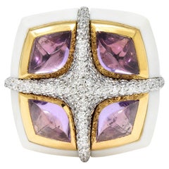 Valente Milano Diamond Amethyst Agate 18 Karat Gold Statement Ring