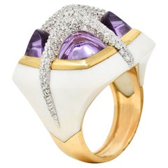 Valente Milano Diamant-Statement-Ring aus 18 Karat Gold mit Amethyst-Achat