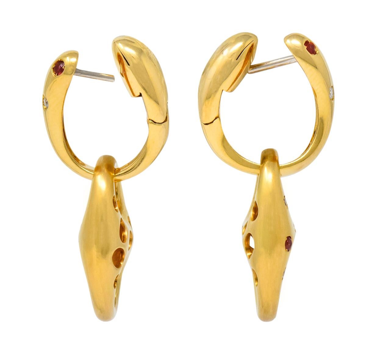 Valente Milano Diamond Ruby 18 Karat Gold Italian Earrings In Excellent Condition In Philadelphia, PA