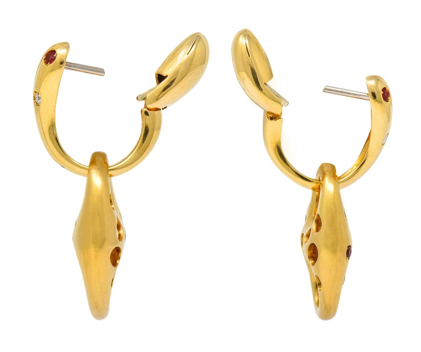 Women's or Men's Valente Milano Diamond Ruby 18 Karat Gold Italian Earrings
