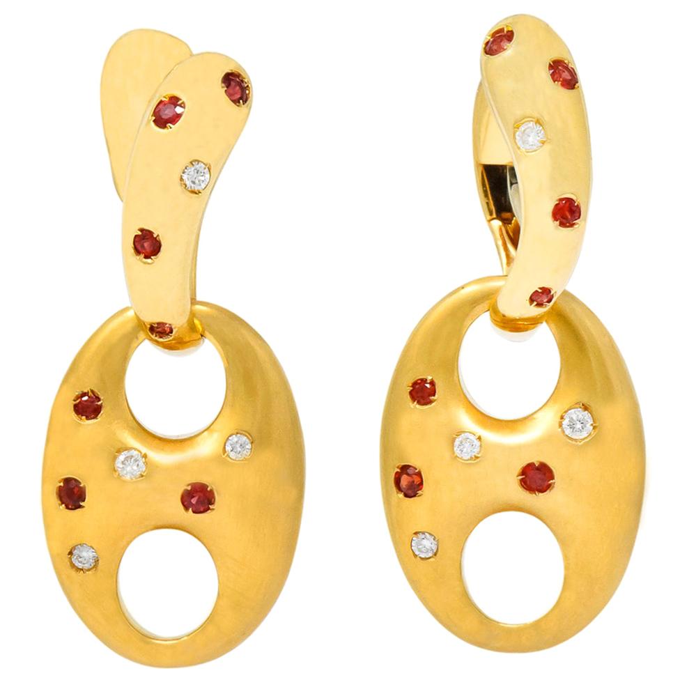Valente Milano Diamond Ruby 18 Karat Gold Italian Earrings