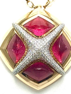 Valente Milano Rubelite Tourmaline and Pave Diamond Rose Gold Necklace