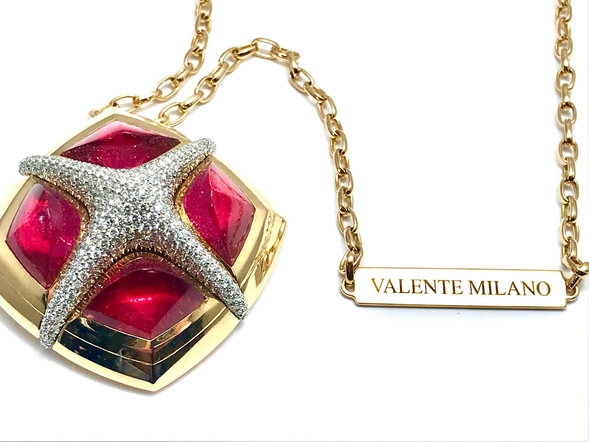 Women's or Men's Valente Milano Rubelite Tourmaline and Pave Diamond Rose Gold Necklace
