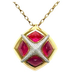 Valente Milano Rubelite Tourmaline and Pave Diamond Rose Gold Necklace