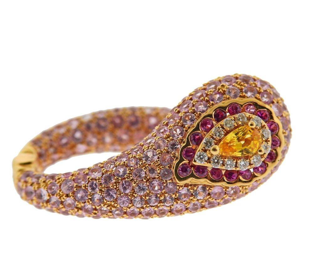 Round Cut Valente Multi-Color Sapphire Diamond Rose Gold Earrings For Sale
