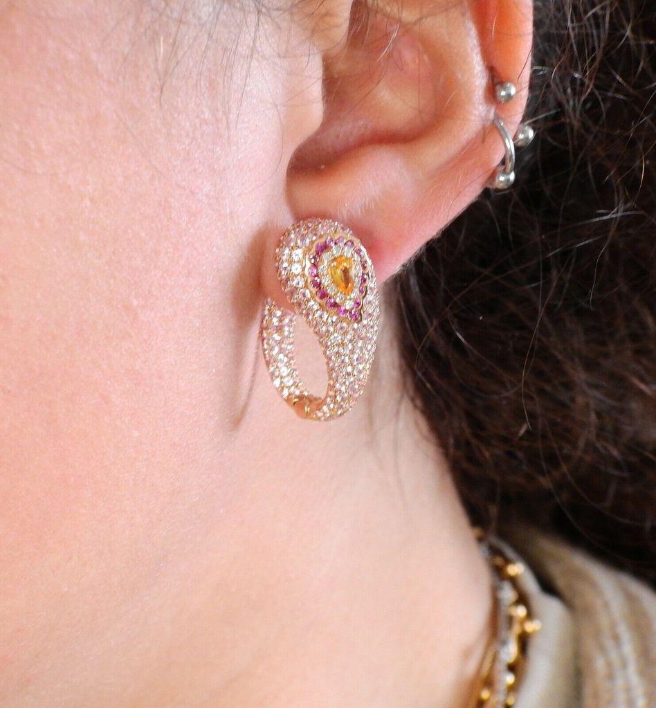 Women's or Men's Valente Multi-Color Sapphire Diamond Rose Gold Earrings For Sale