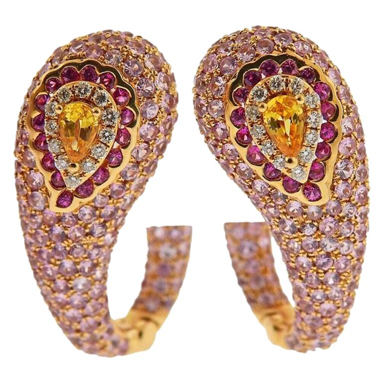 Valente Multi-Color Sapphire Diamond Rose Gold Earrings For Sale