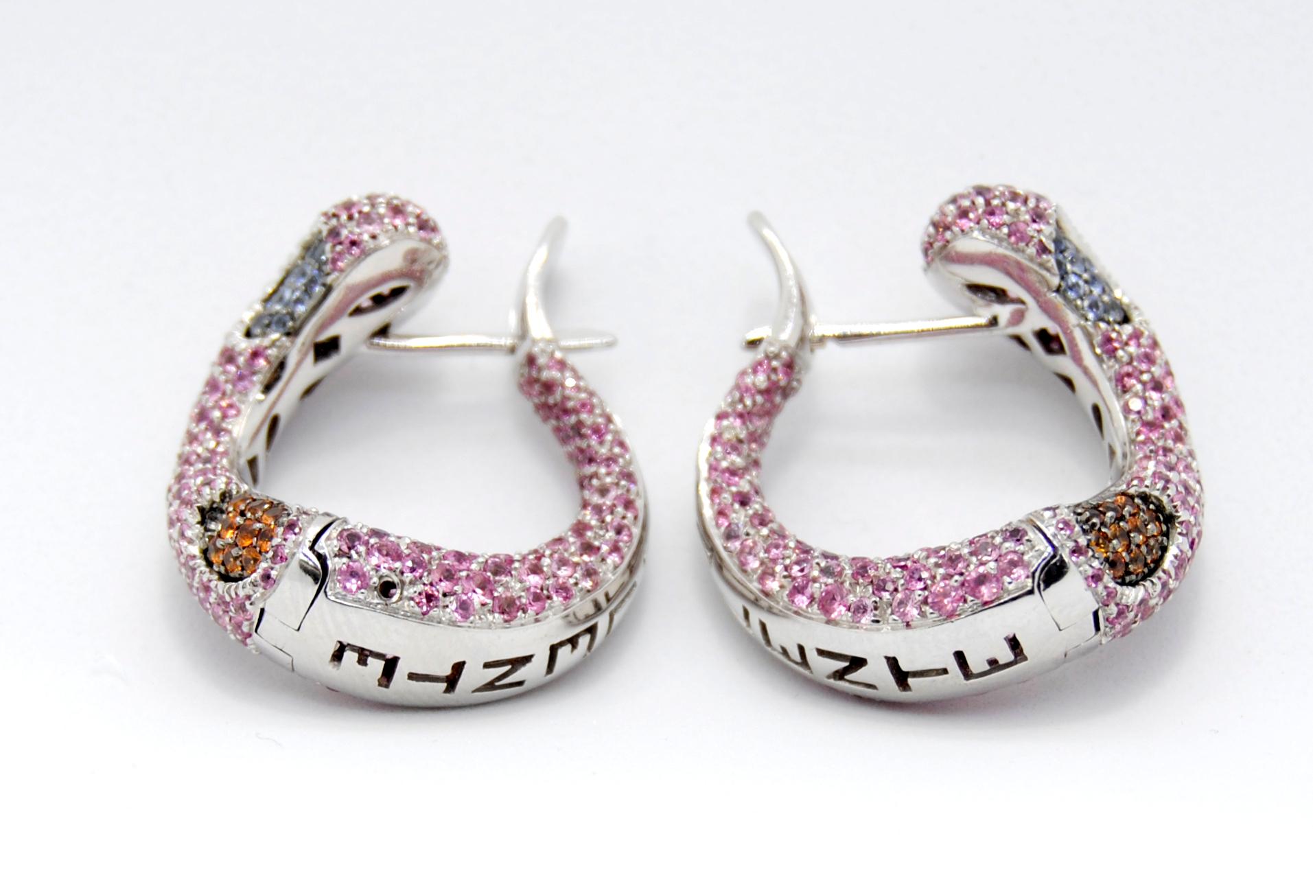 Valente Multicolored Sapphire and Diamonds Side Hoop 18 Karat Gold Earrings In New Condition In Bilbao, ES