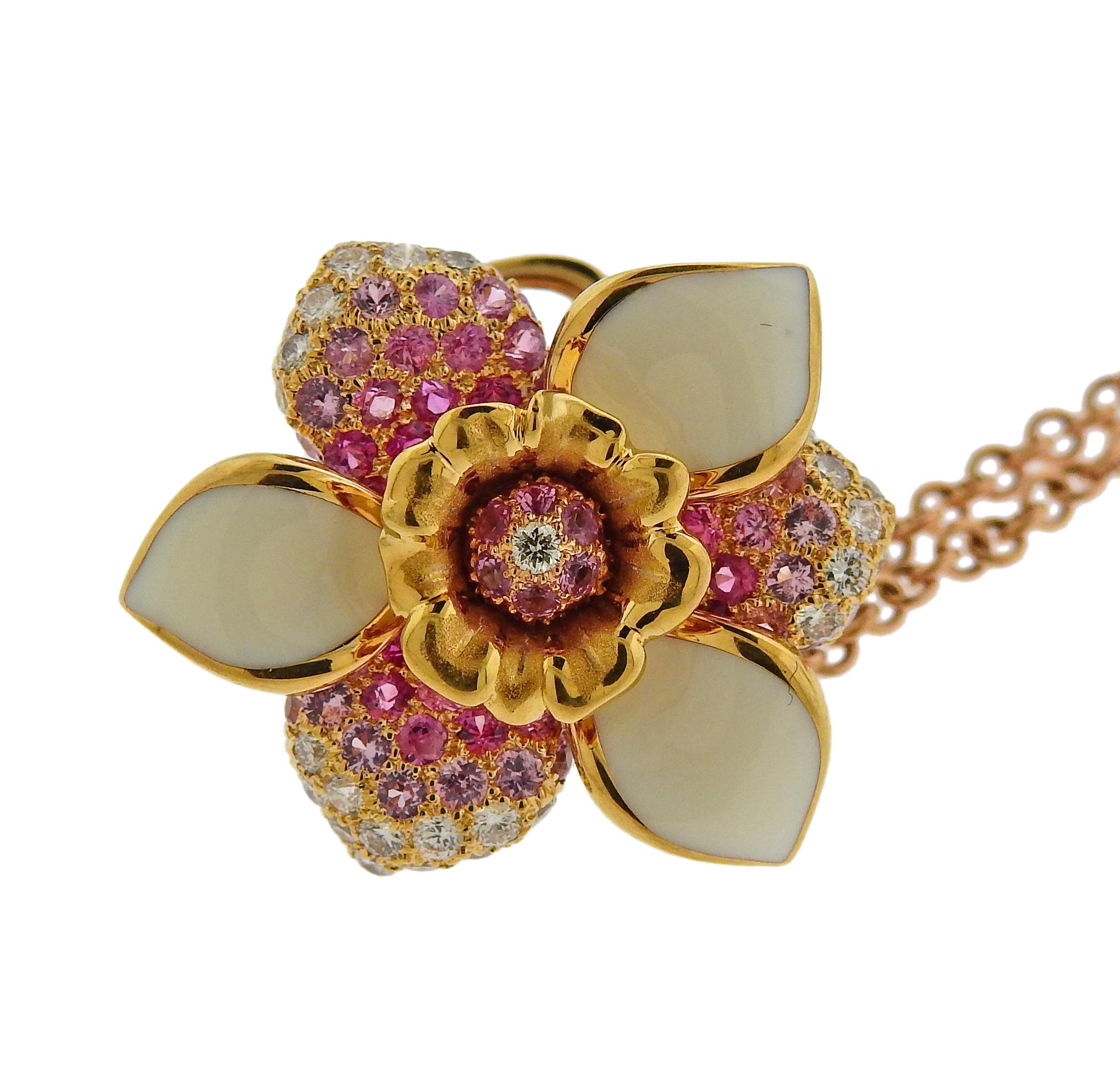Women's Valente Pink Sapphire Diamond Enamel Gold Flower Earrings