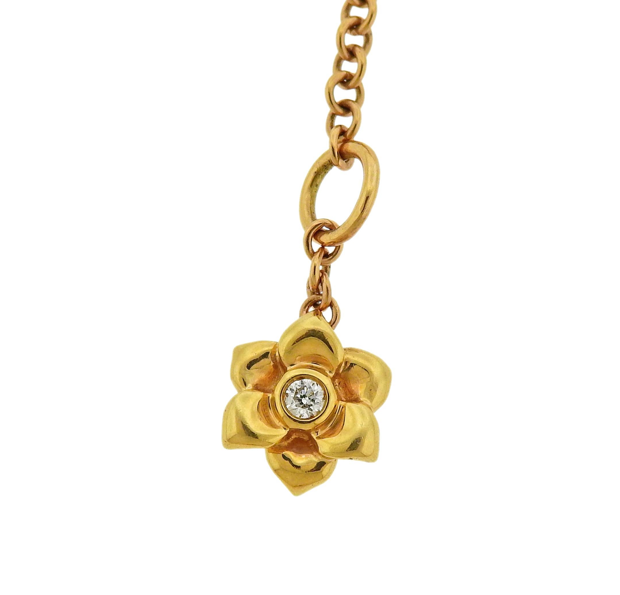 Women's Valente Pink Sapphire Diamond Enamel Gold Flower Pendant Necklace