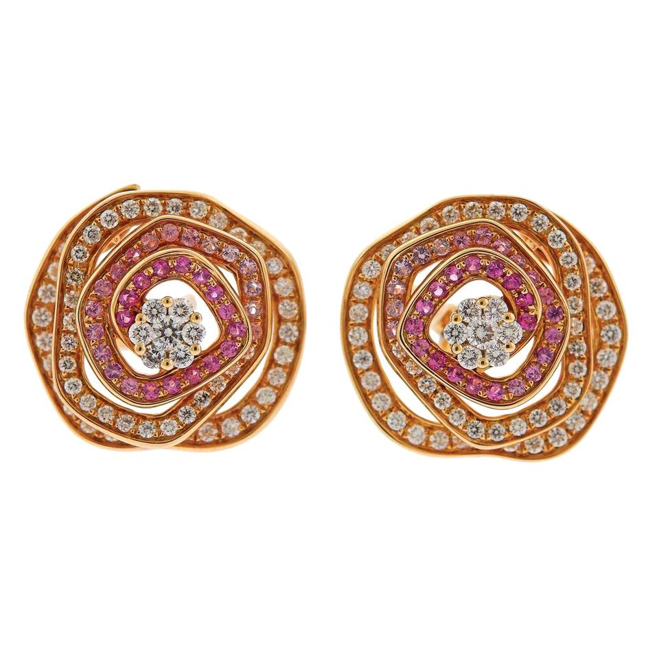 Valente Pink Sapphire Diamond Gold Flower Earrings