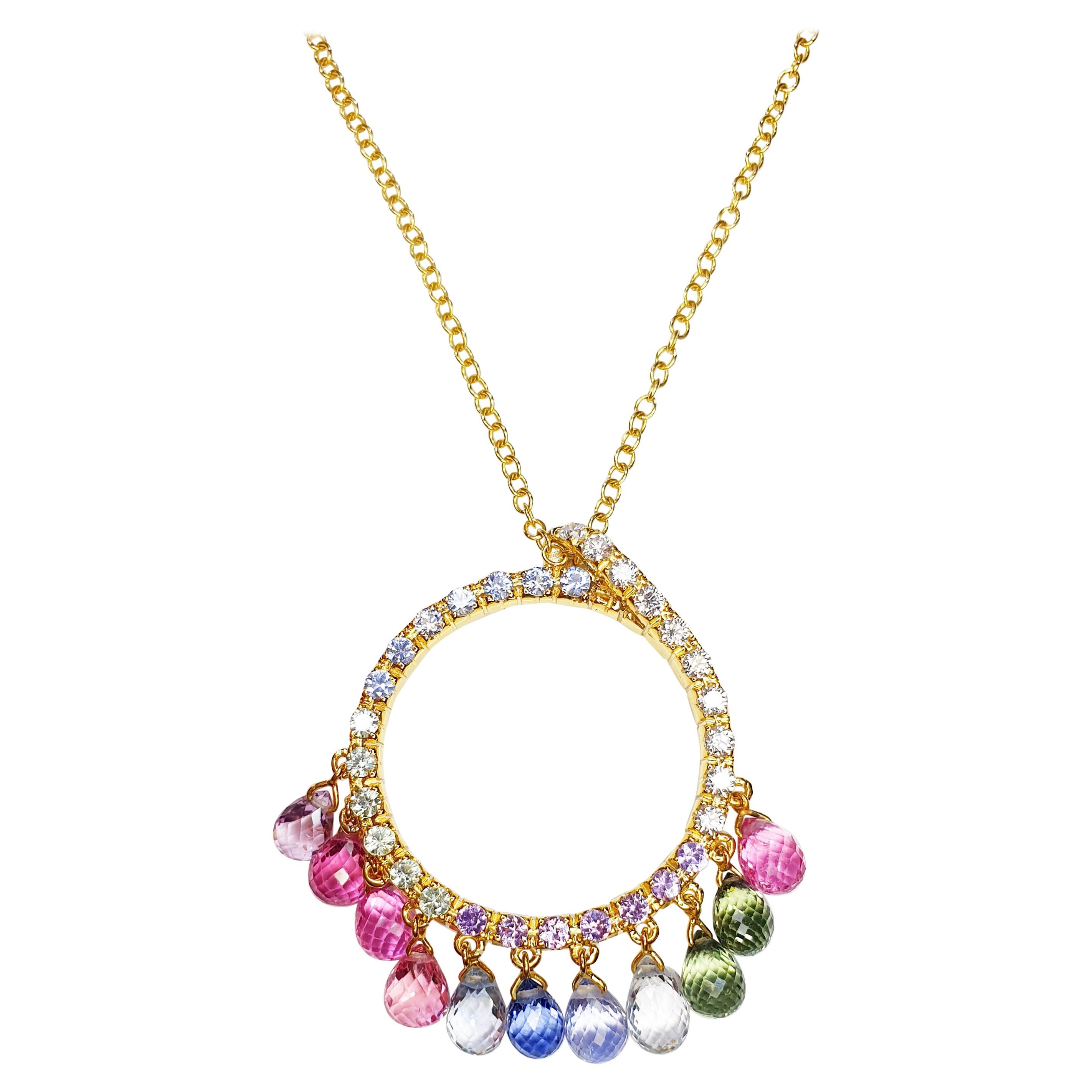 Valente Shirasi 18k Yellow Gold with Multicolored Saphires Brioles and Diamonds For Sale