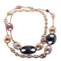 Valente Wood Sapphire Diamond Tourmaline Gold Long Station Necklace