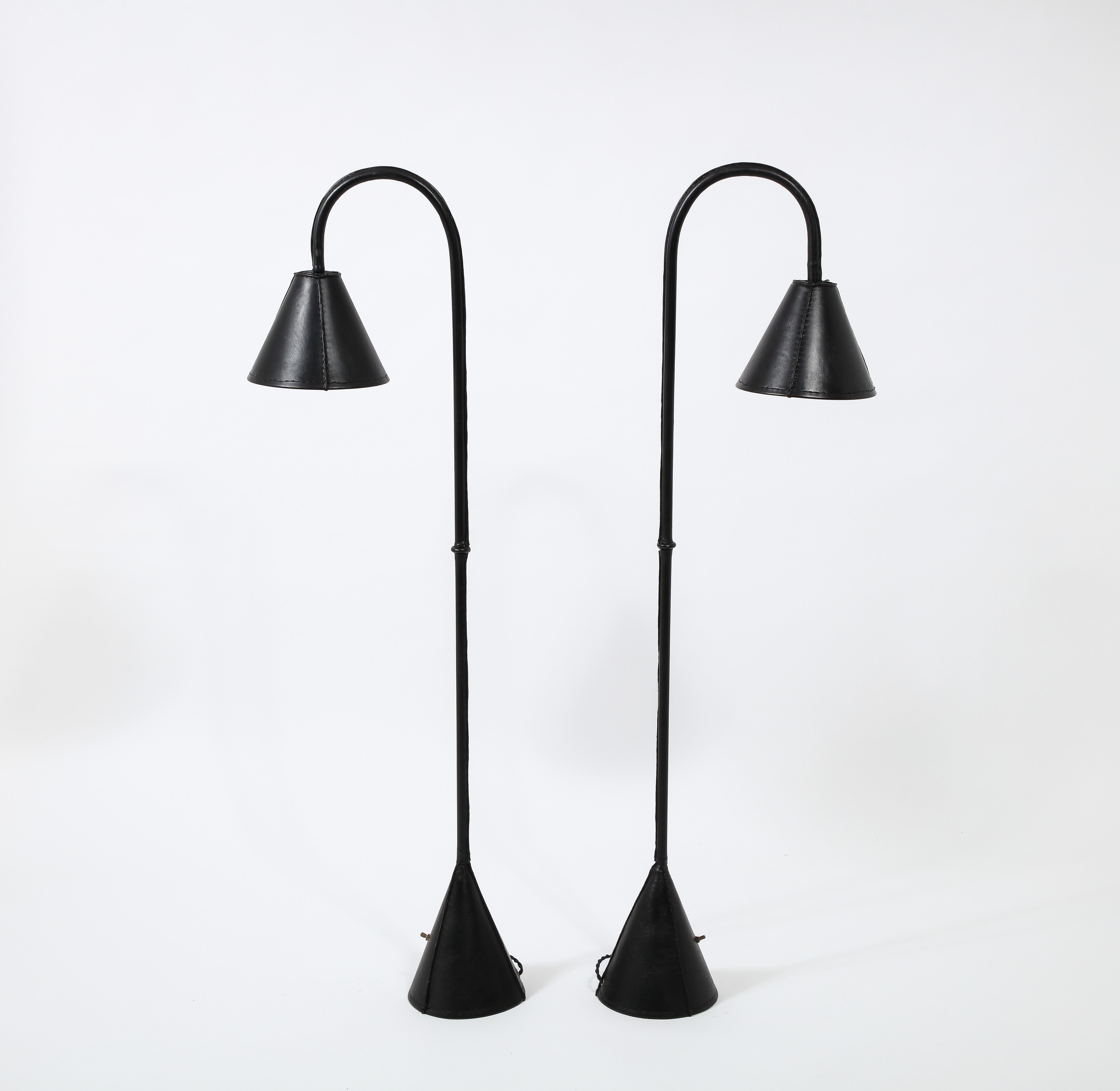 Valenti Reading Lamps in Stitched Leather, France 1960's For Sale 9