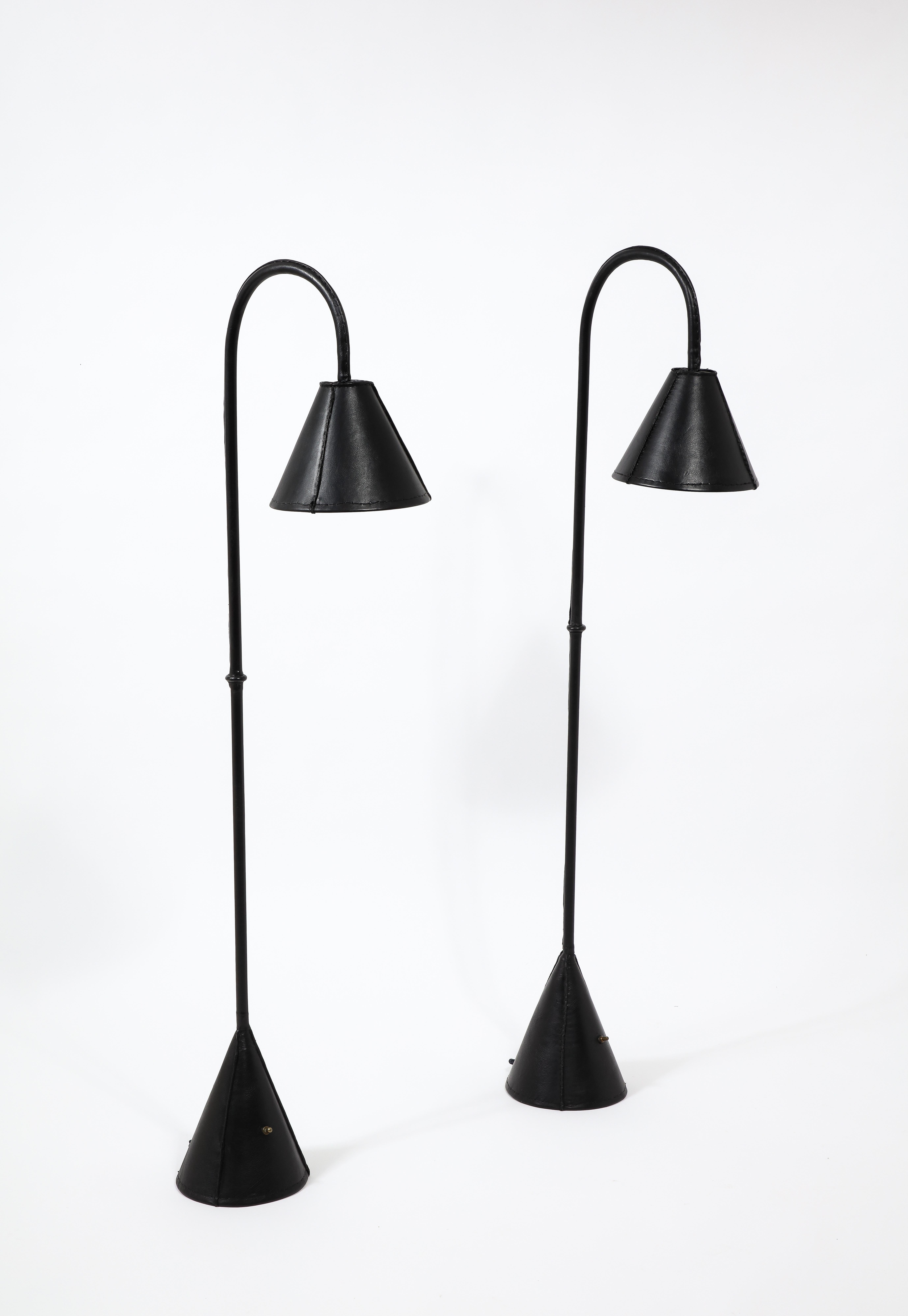 Valenti Reading Lamps in Stitched Leather, France 1960's For Sale 1