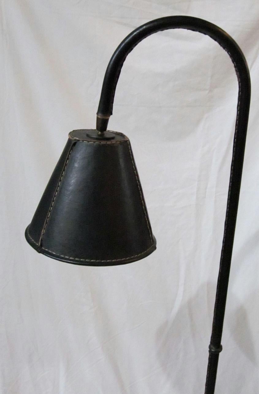 Valenti Black Leather Floor Lamp, Spain, Midcentury In Good Condition In New York, NY