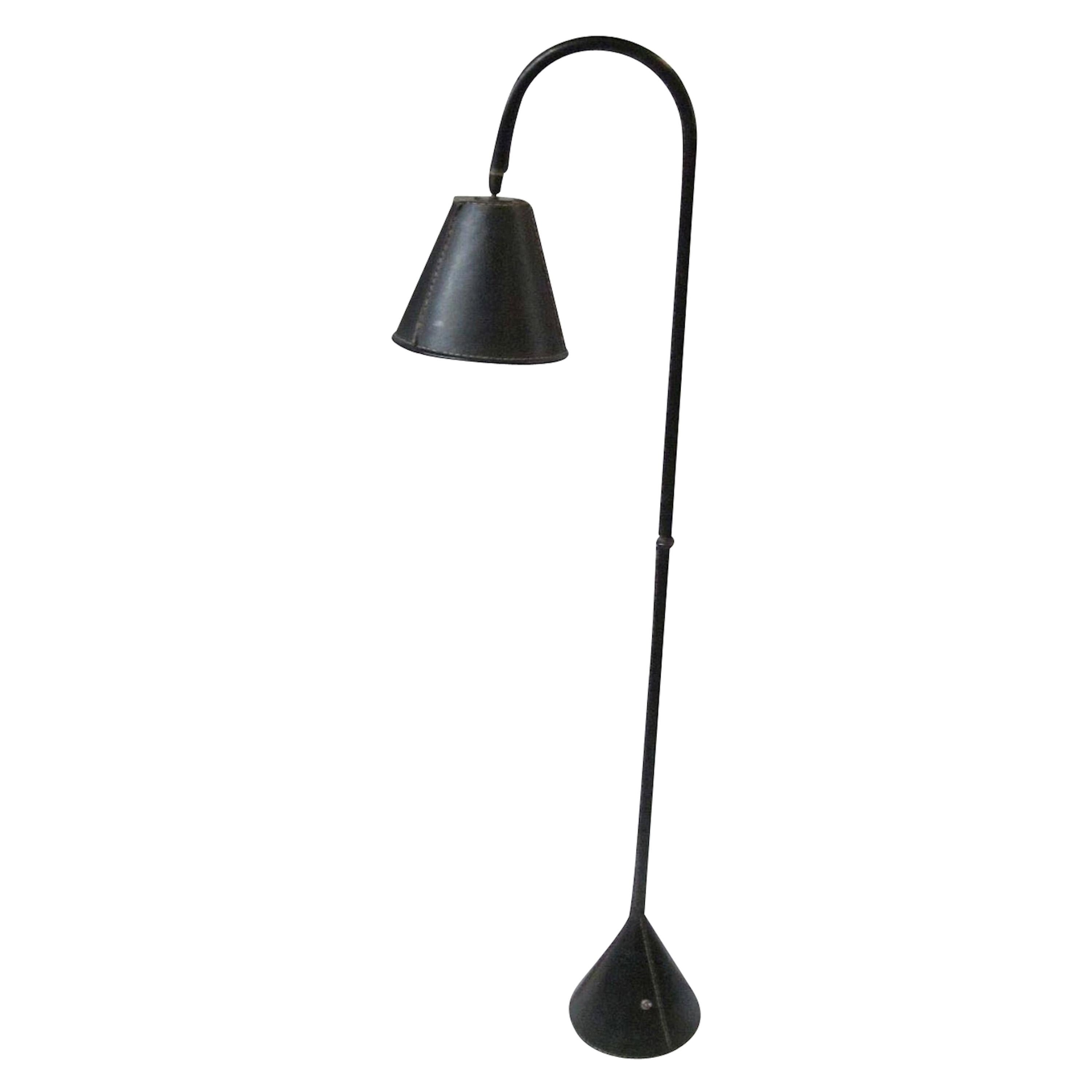 Valenti Black Leather Floor Lamp, Spain, Midcentury