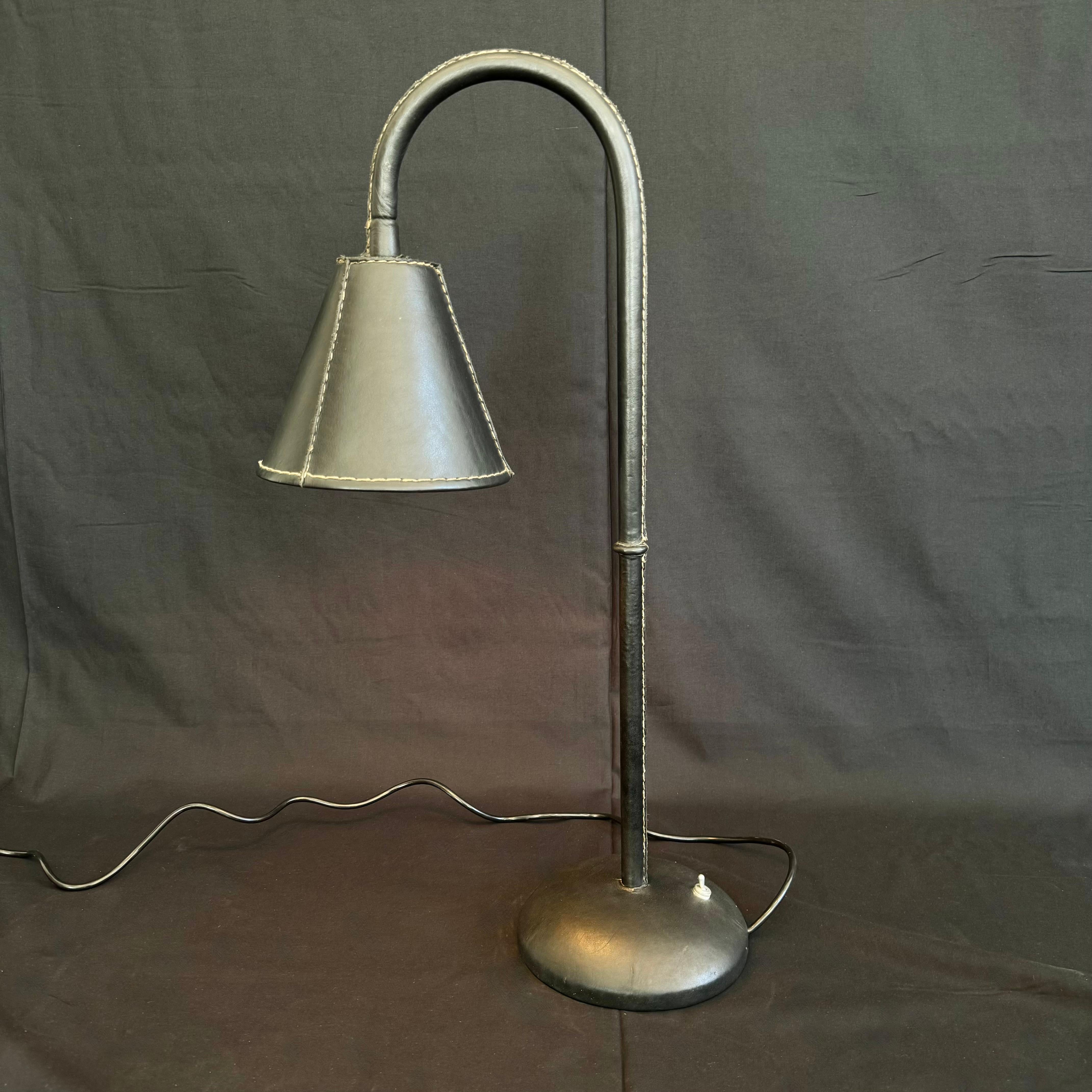 Black Leather Table Lamp in the Style of Jacques Adnet, 1970s Spain For Sale 3