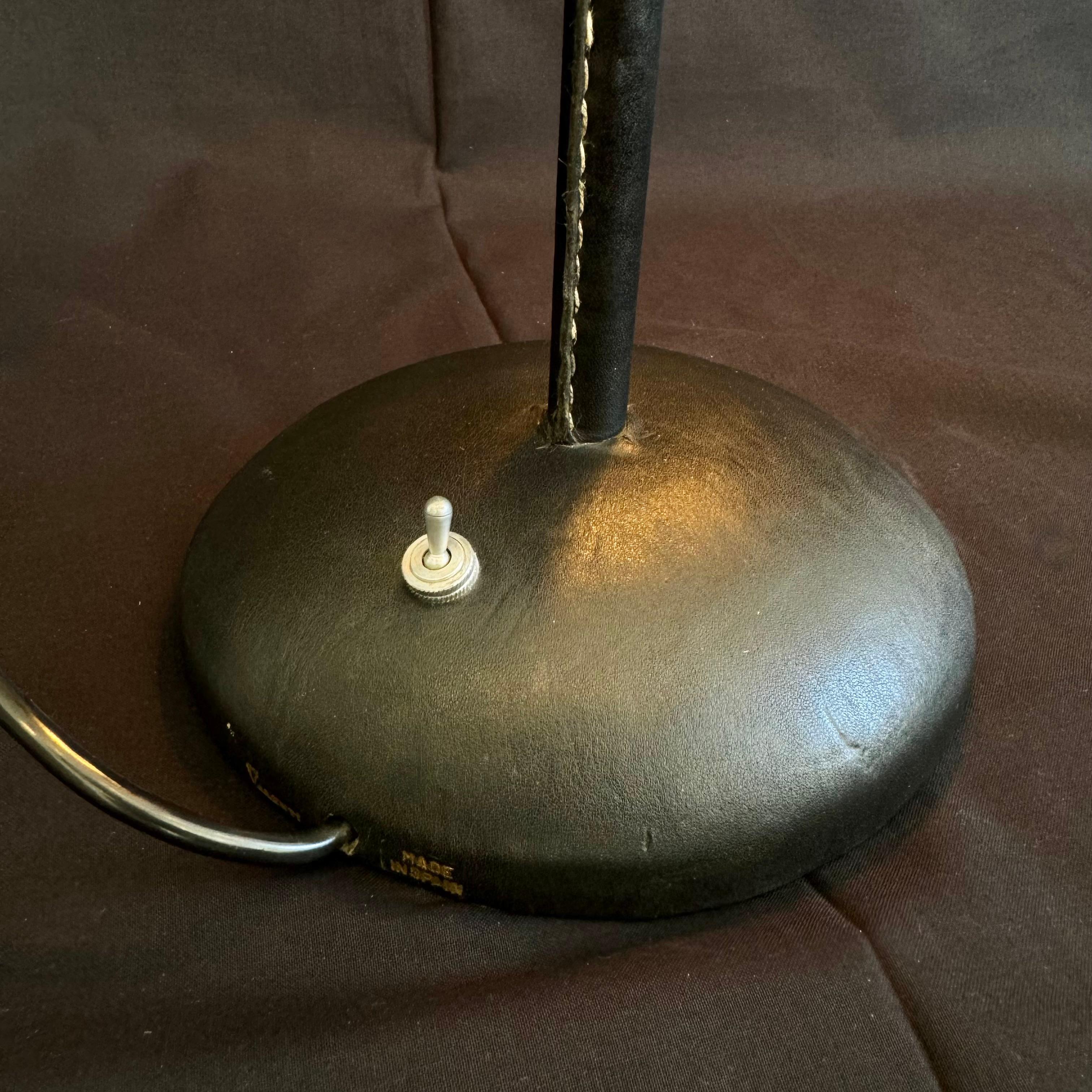 Black Leather Table Lamp in the Style of Jacques Adnet, 1970s Spain For Sale 5