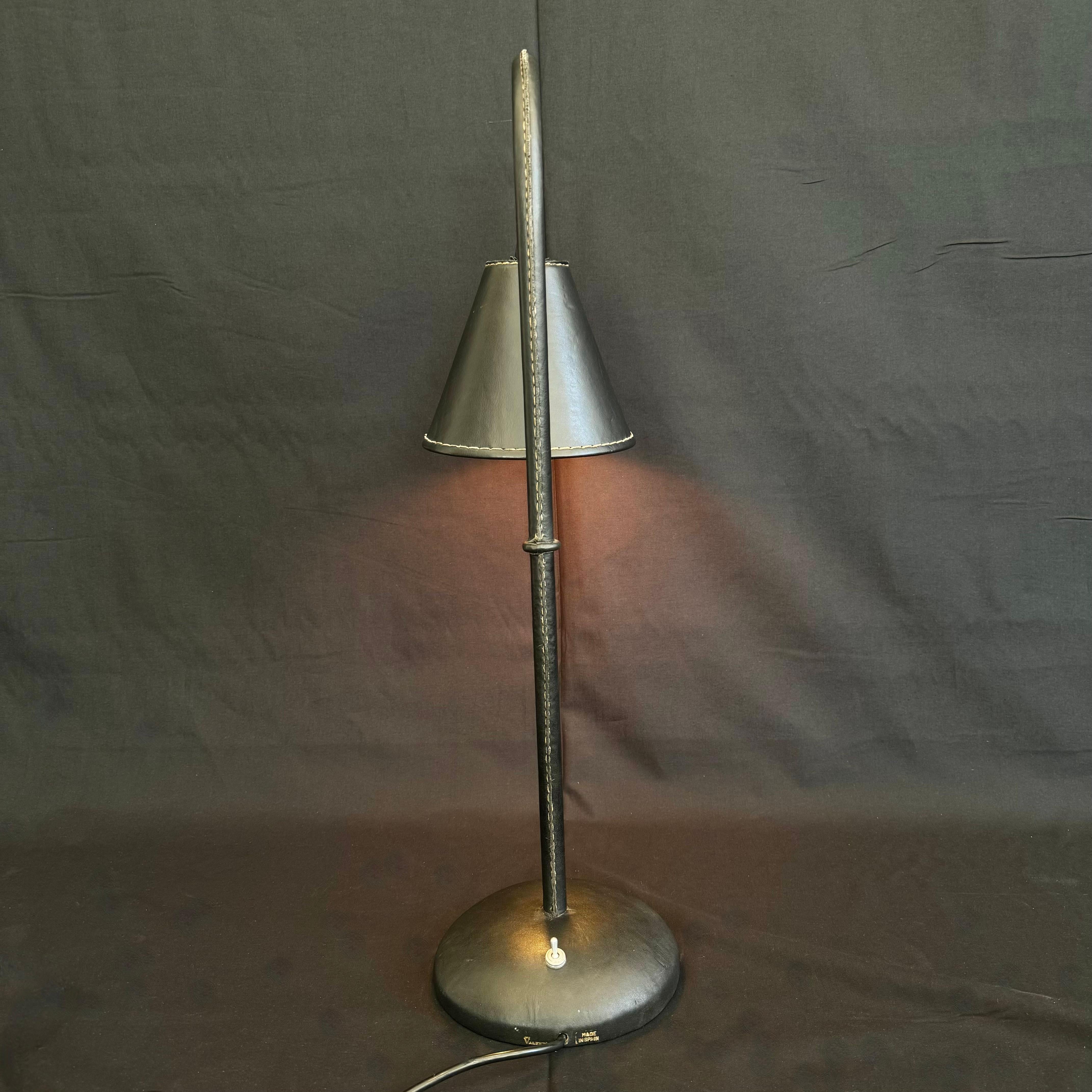 Black Leather Table Lamp in the Style of Jacques Adnet, 1970s Spain For Sale 1