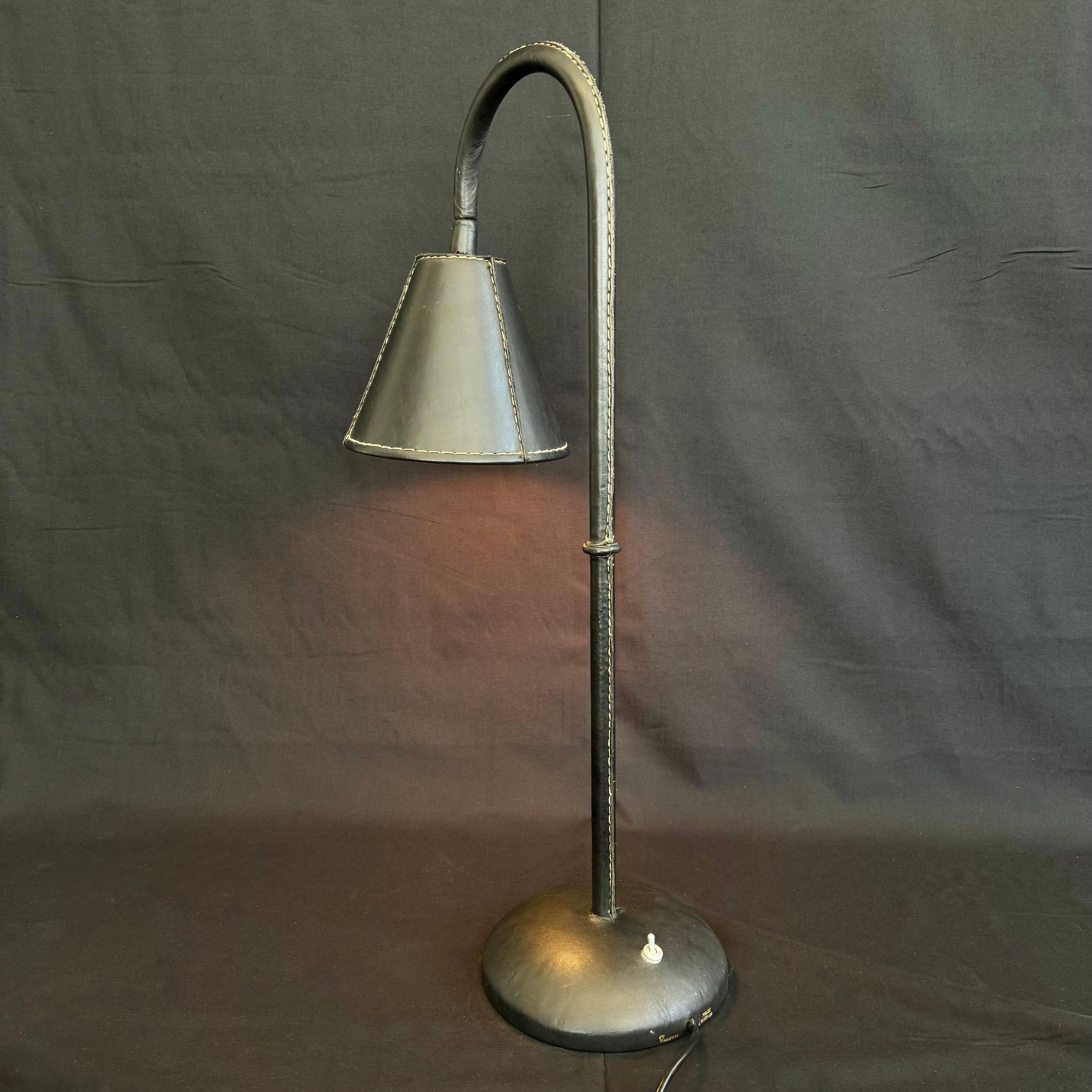 Black Leather Table Lamp in the Style of Jacques Adnet, 1970s Spain For Sale 2