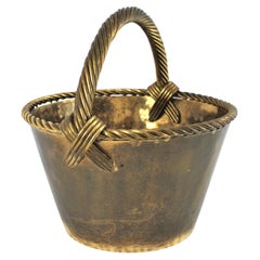 Valentí Brass Basket Ice Bucket Wine Cooler / Centerpiece, 1950s