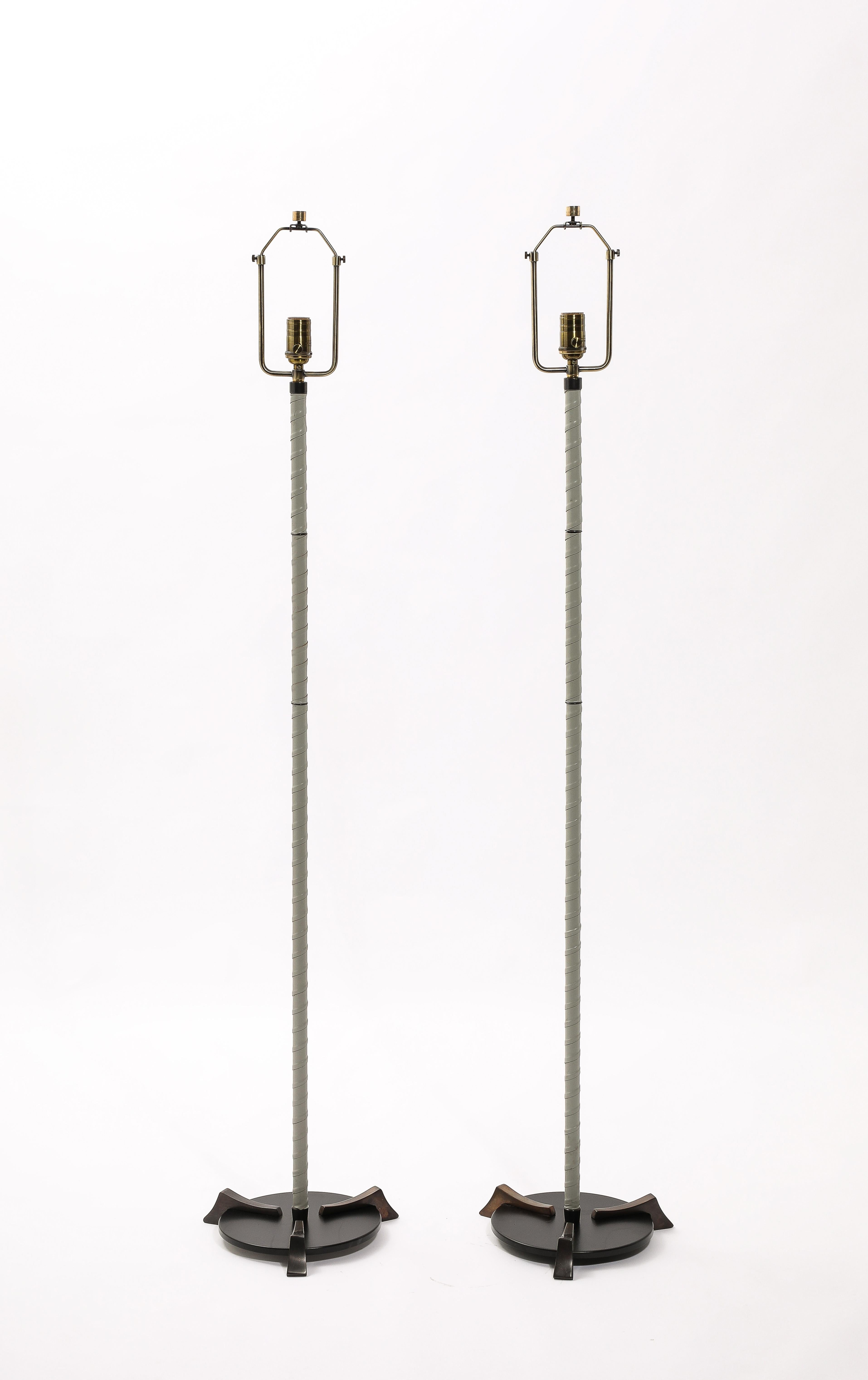 Valenti Brass & Leather Floor Lamps, Spain 1950's For Sale 4