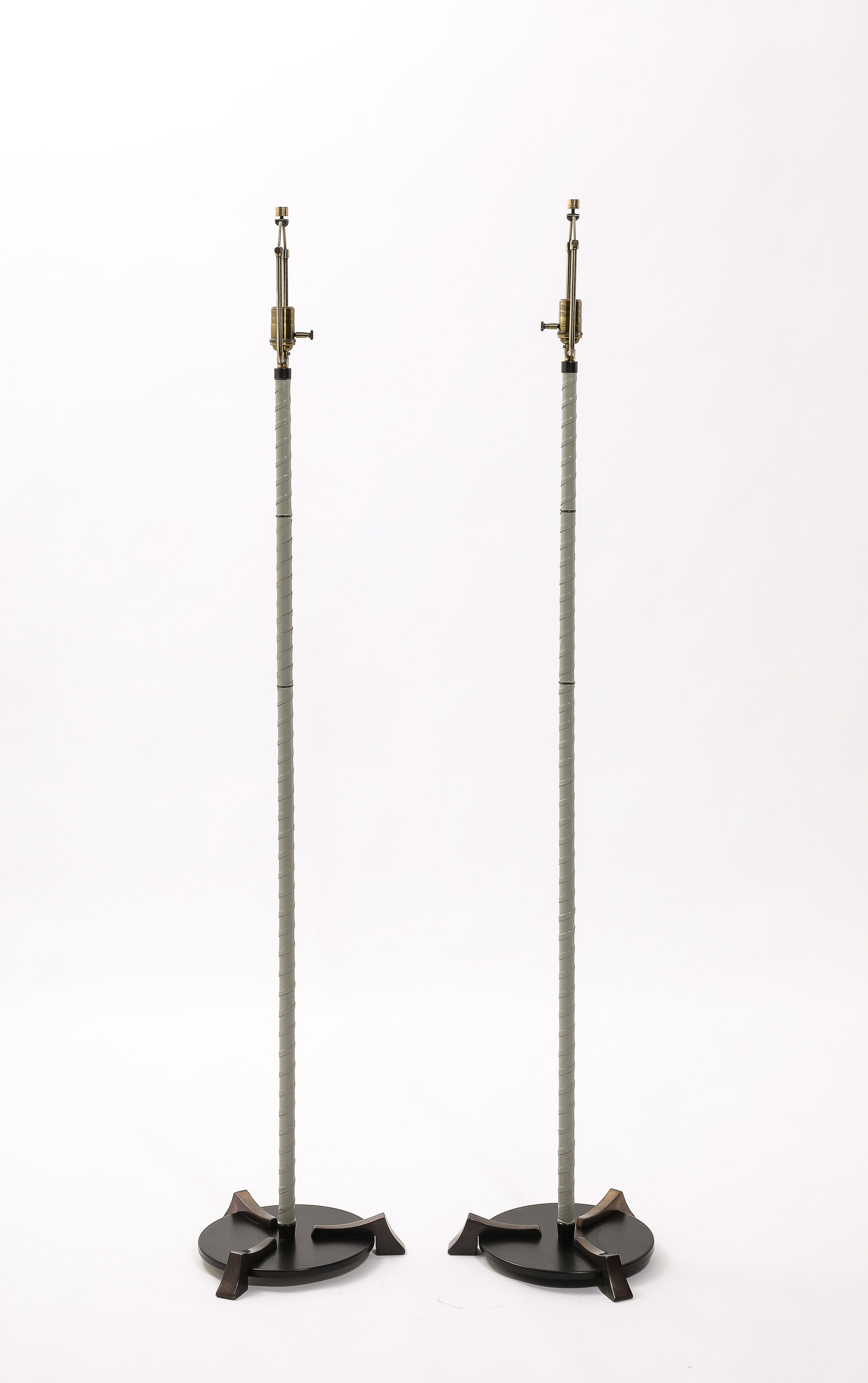 Valenti Brass & Leather Floor Lamps, Spain 1950's For Sale 8