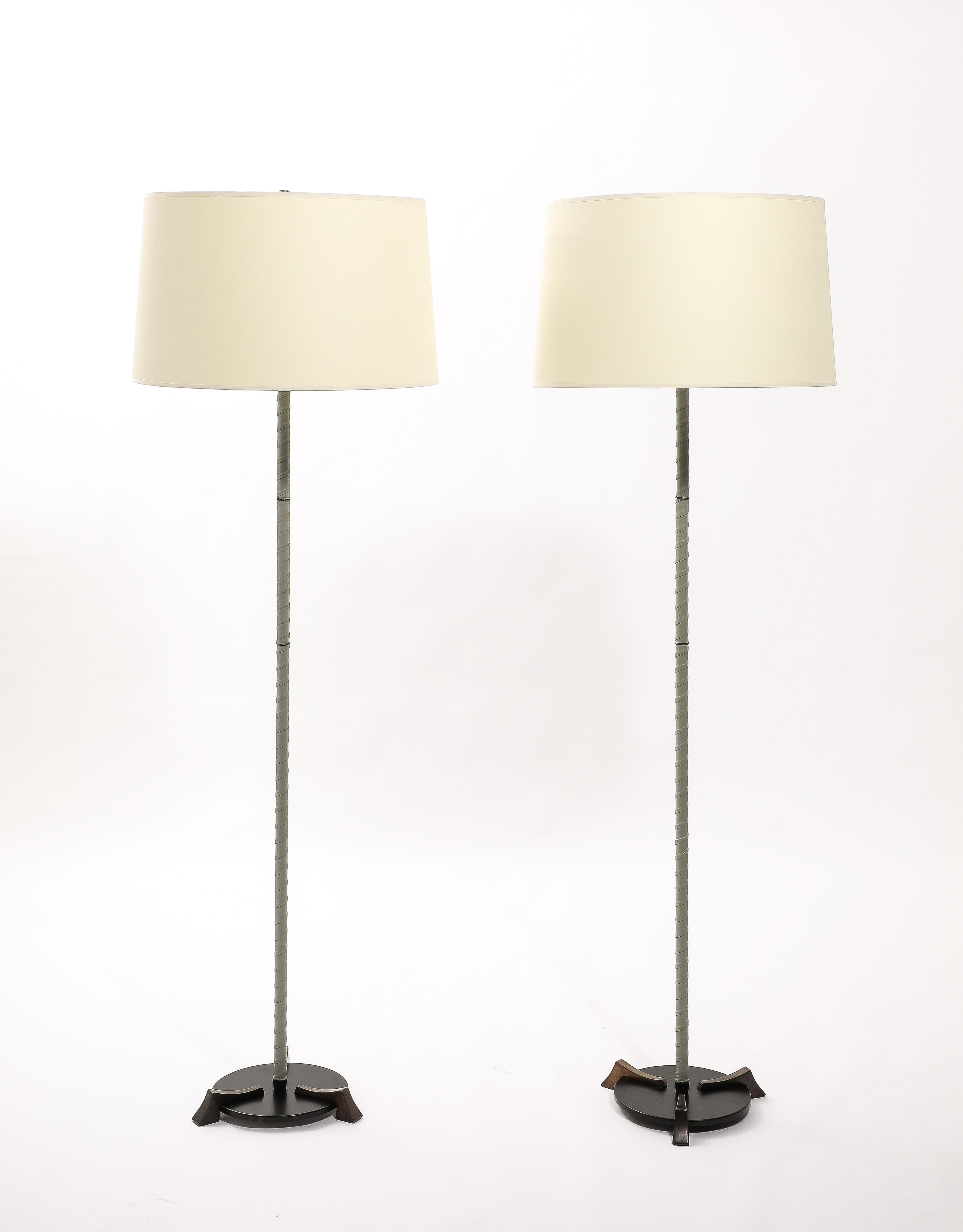 Valenti Brass & Leather Floor Lamps, Spain 1950's In Good Condition For Sale In New York, NY