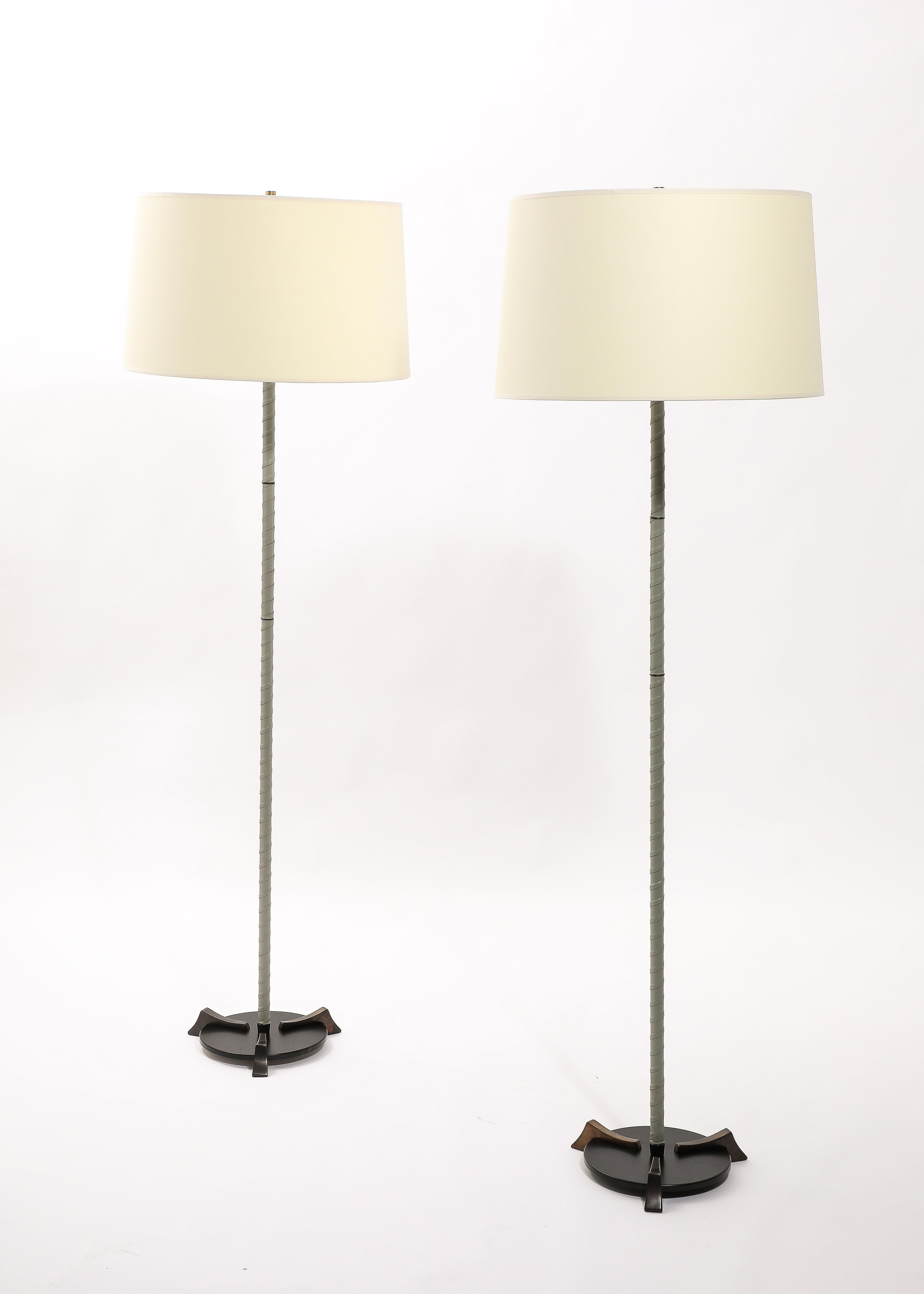 Valenti Brass & Leather Floor Lamps, Spain 1950's For Sale 2