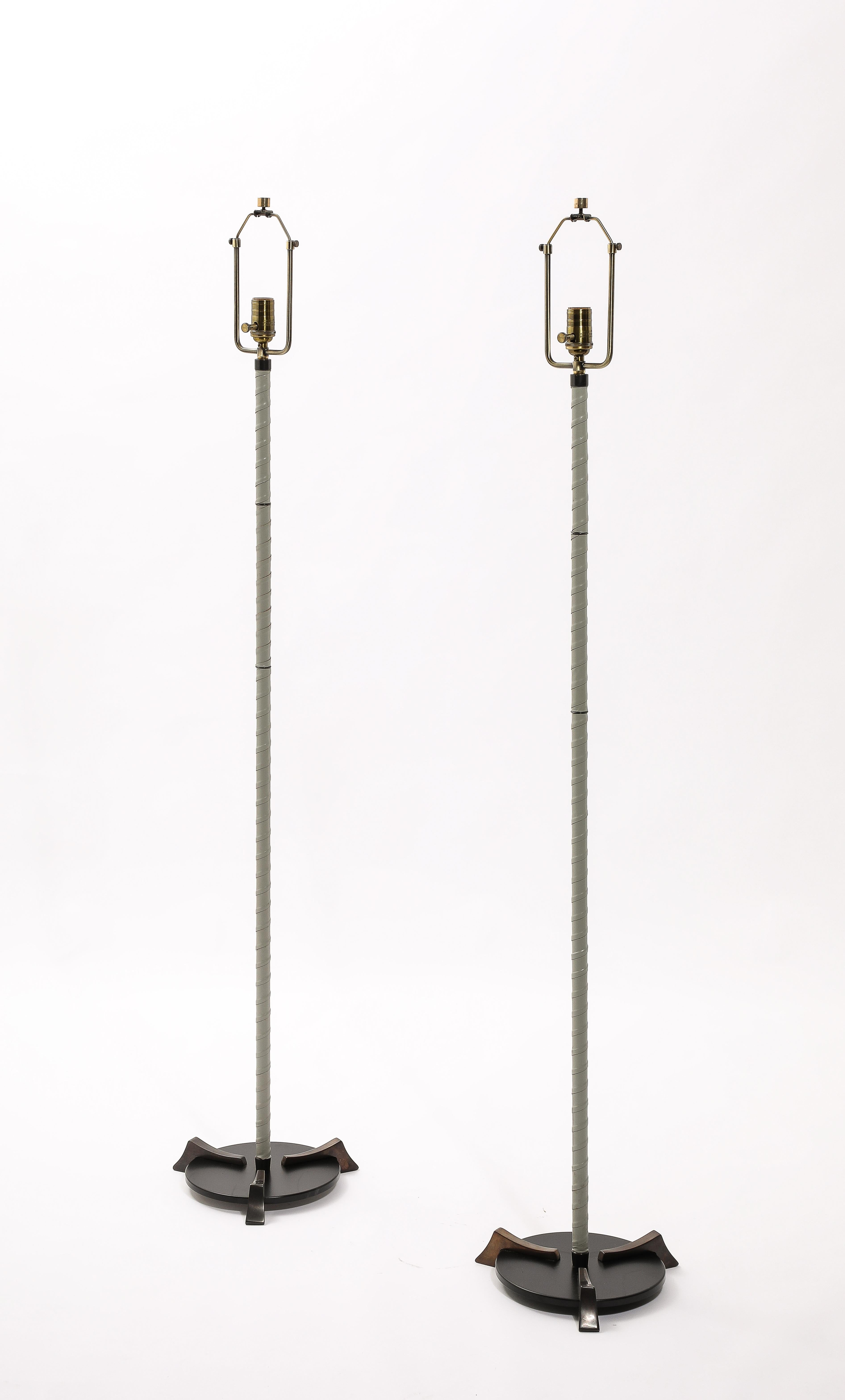 Valenti Brass & Leather Floor Lamps, Spain 1950's For Sale 3