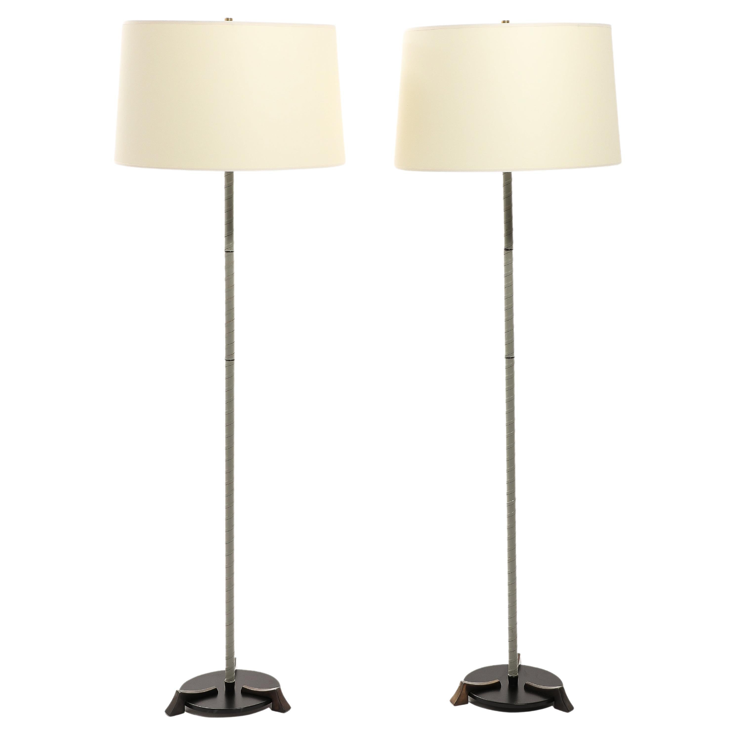 Valenti Brass & Leather Floor Lamps, Spain 1950's