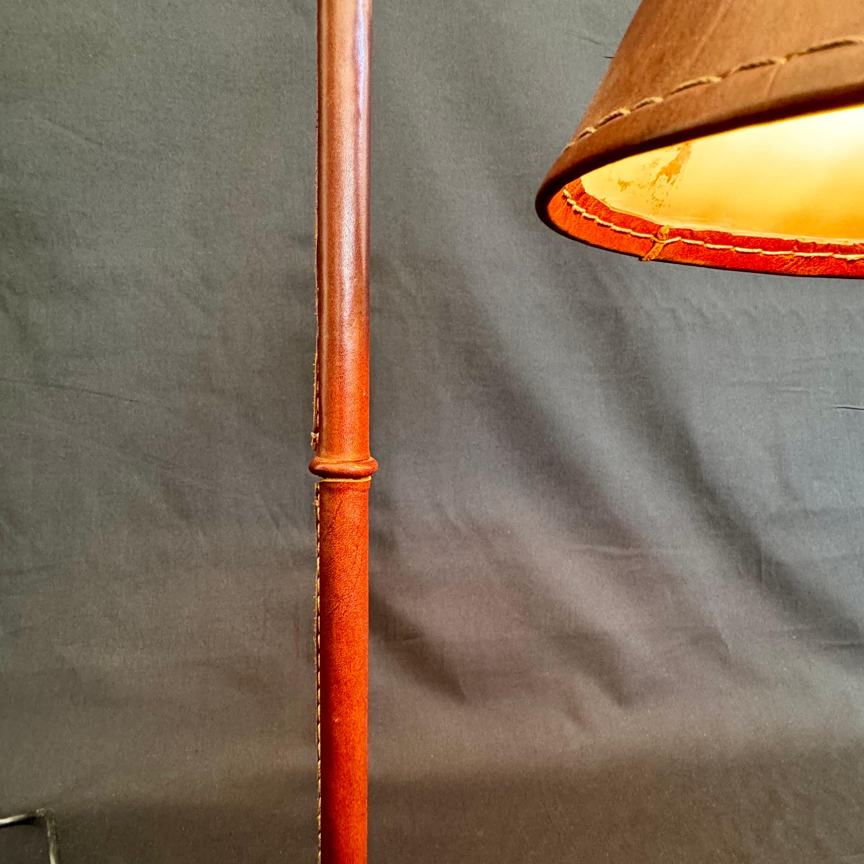 Brown Leather Table Lamp in the Style of Jacques Adnet, 1970s Spain For Sale 6