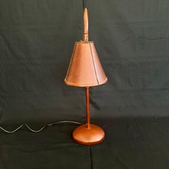 Brown Leather Table Lamp in the Style of Jacques Adnet, 1970s Spain