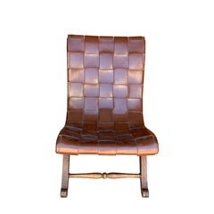 Valenti Brown Woven Leather Chair, Spain, Midcentury