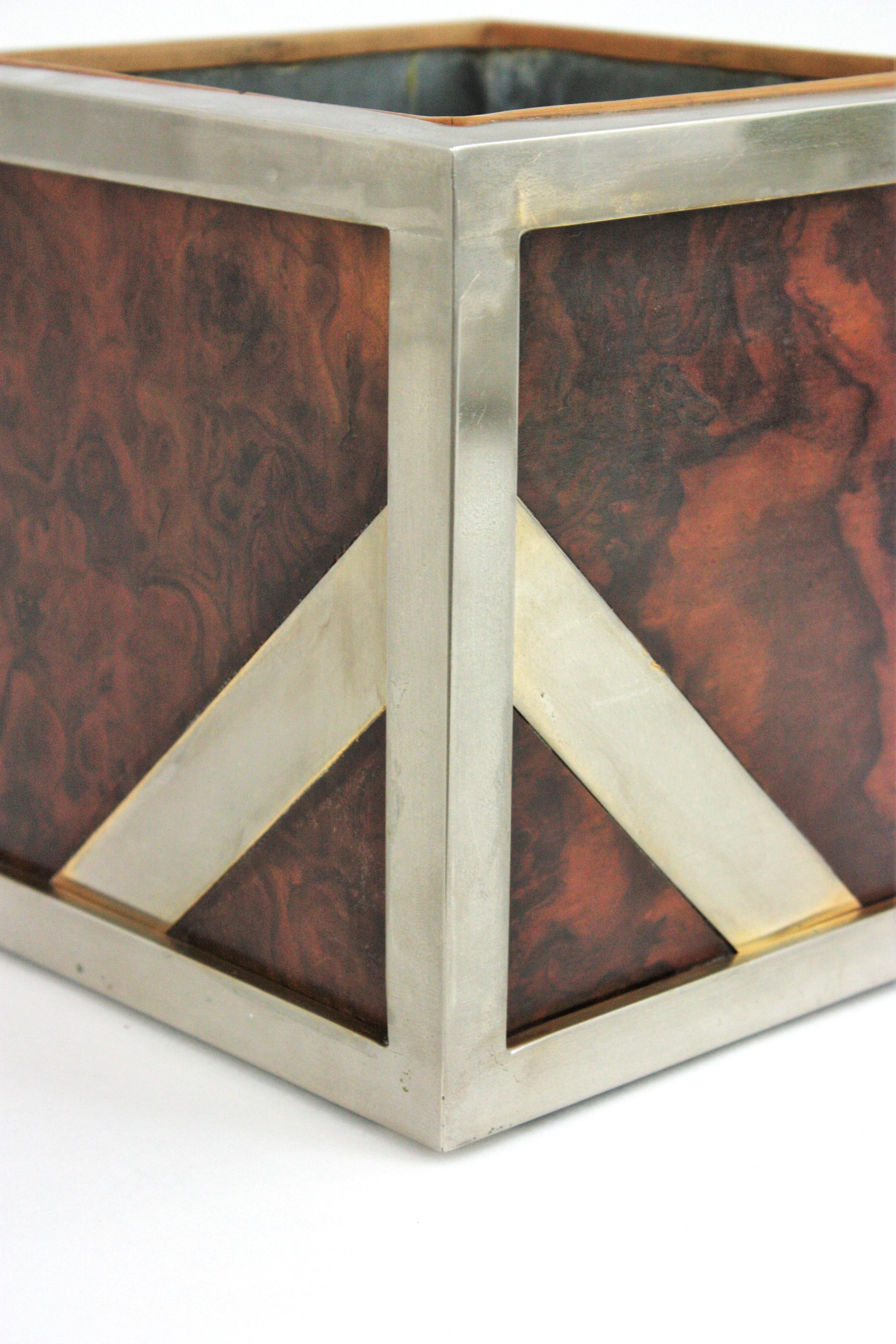 Valentí Burl Walnut and Chrome Ice Bucket Wine Cooler, Spain 1970 For Sale 3