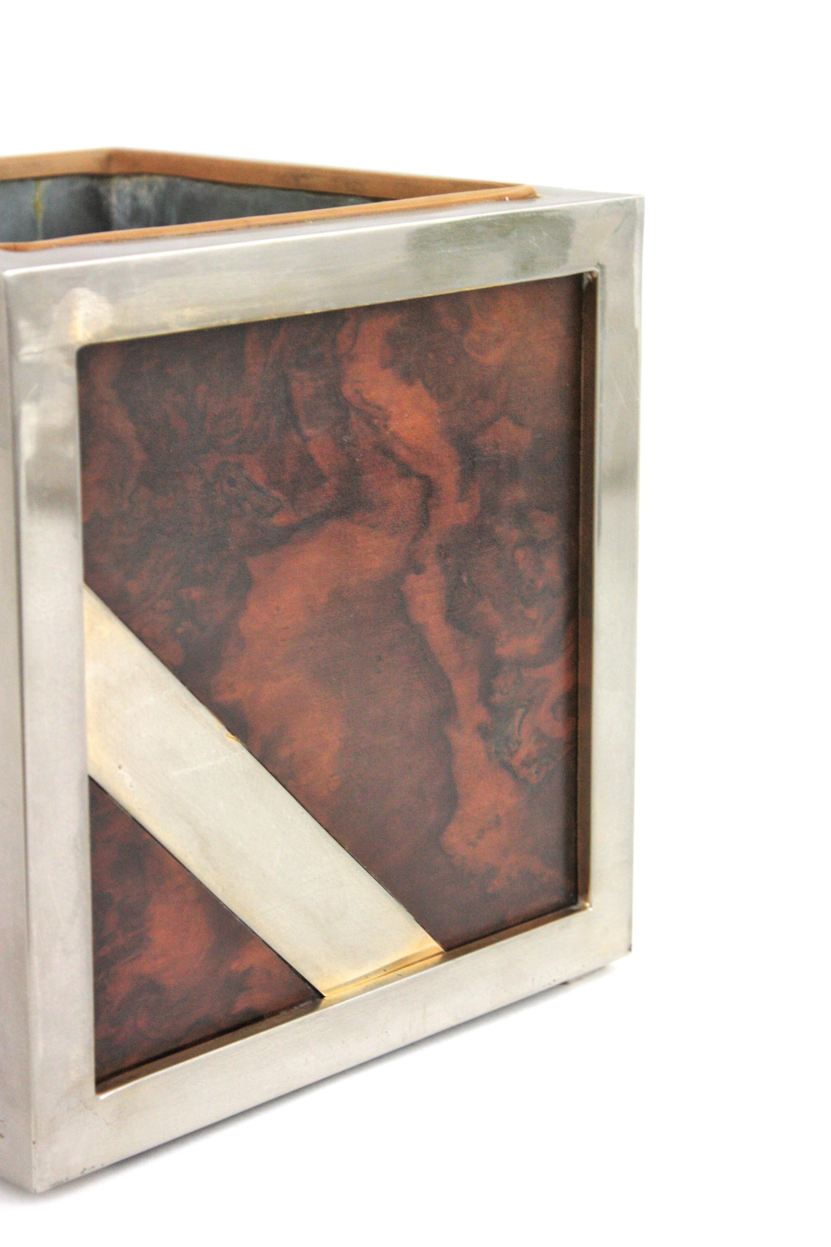 Valentí Burl Walnut and Chrome Ice Bucket Wine Cooler, Spain 1970 For Sale 4