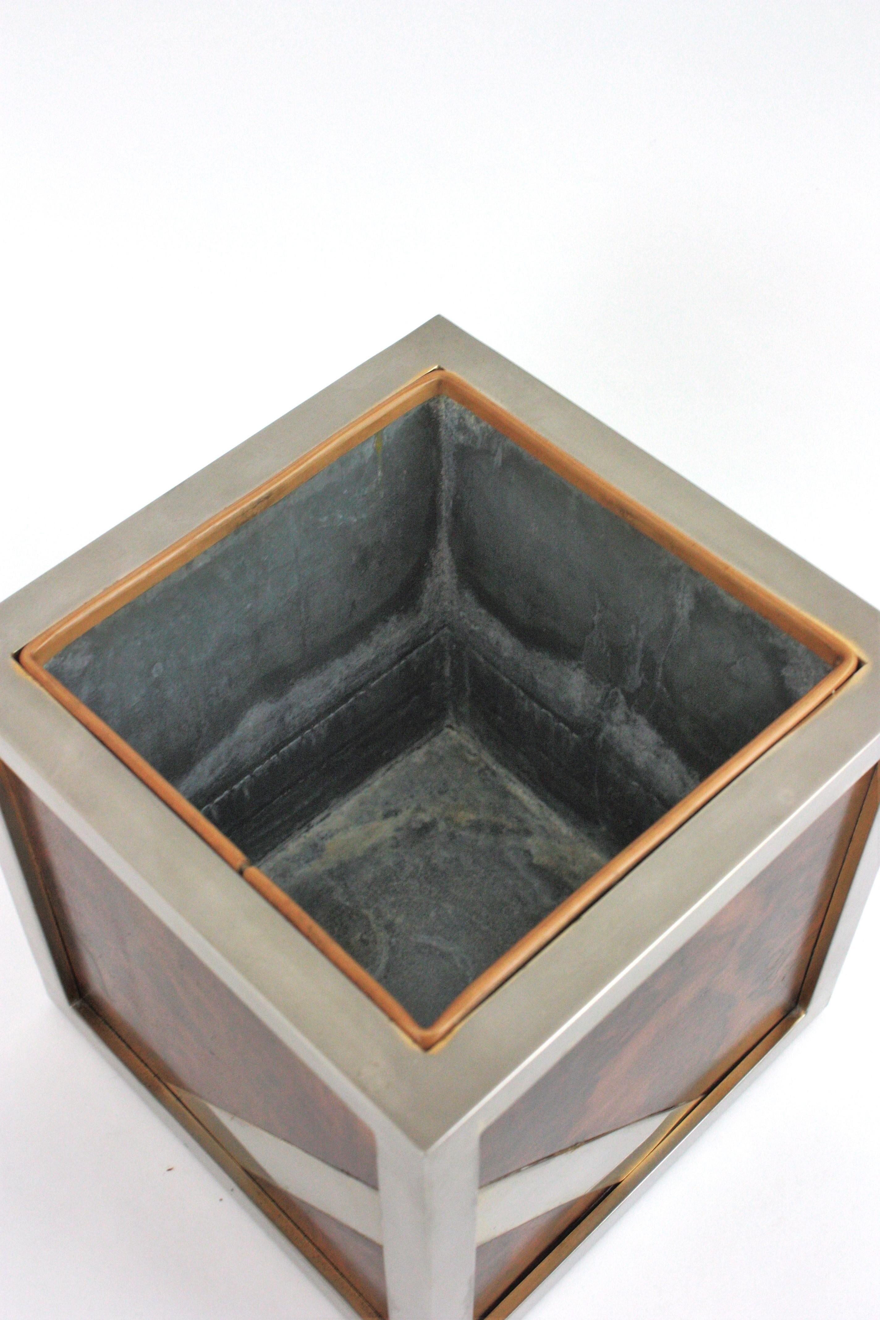 Valentí Burl Walnut and Chrome Ice Bucket Wine Cooler, Spain 1970 For Sale 6