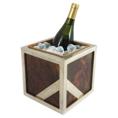 Valentí Burl Walnut and Chrome Ice Bucket Wine Cooler, Spain 1970