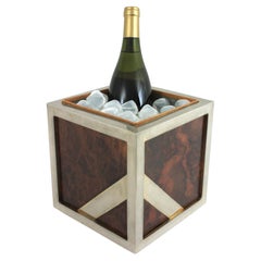 Valentí Burl Walnut and Chrome Ice Bucket Wine Cooler, Spain 1970