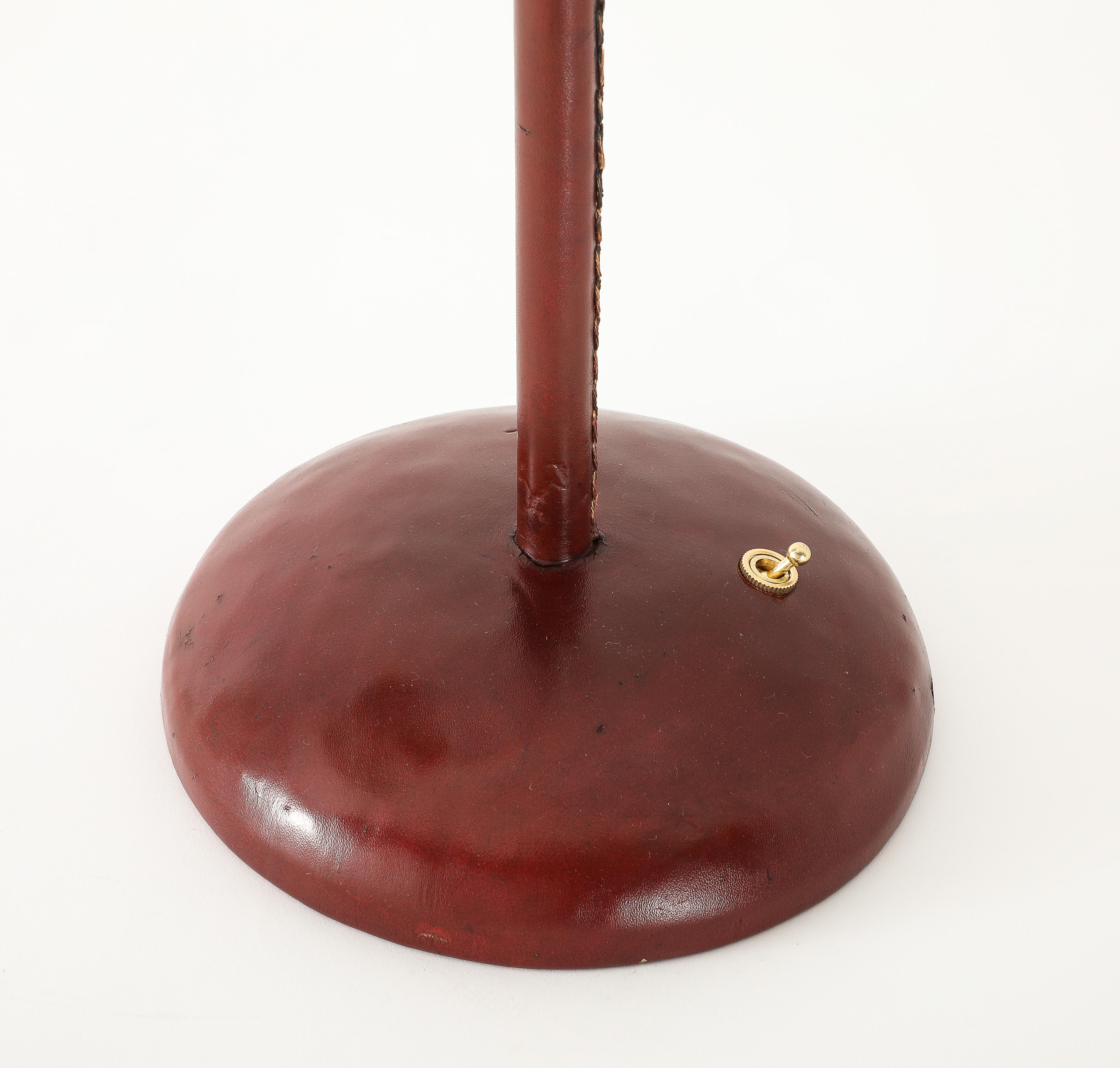 Modern Valenti Desk Lamp in Burgundy Leather, Spain 1960's For Sale