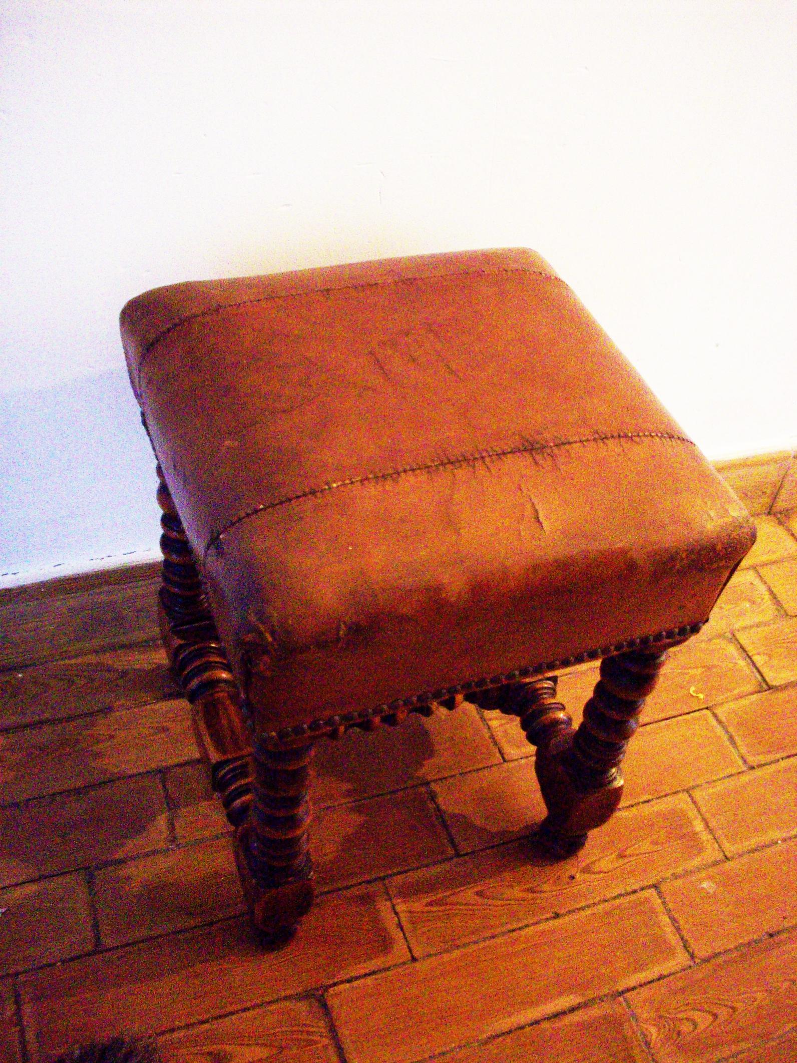  Stool Camel Leather Walnut  Footrest Louis XIII Style Valenti, Barcelona, Spain For Sale 1