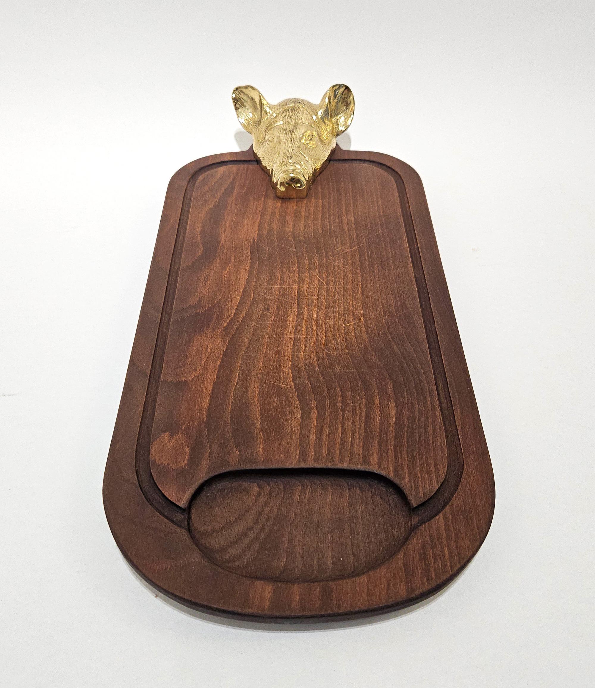 Valenti Gold Plated Wild Boar / Pig Mid Century Carving Set, Spain, c. 1970 For Sale 5