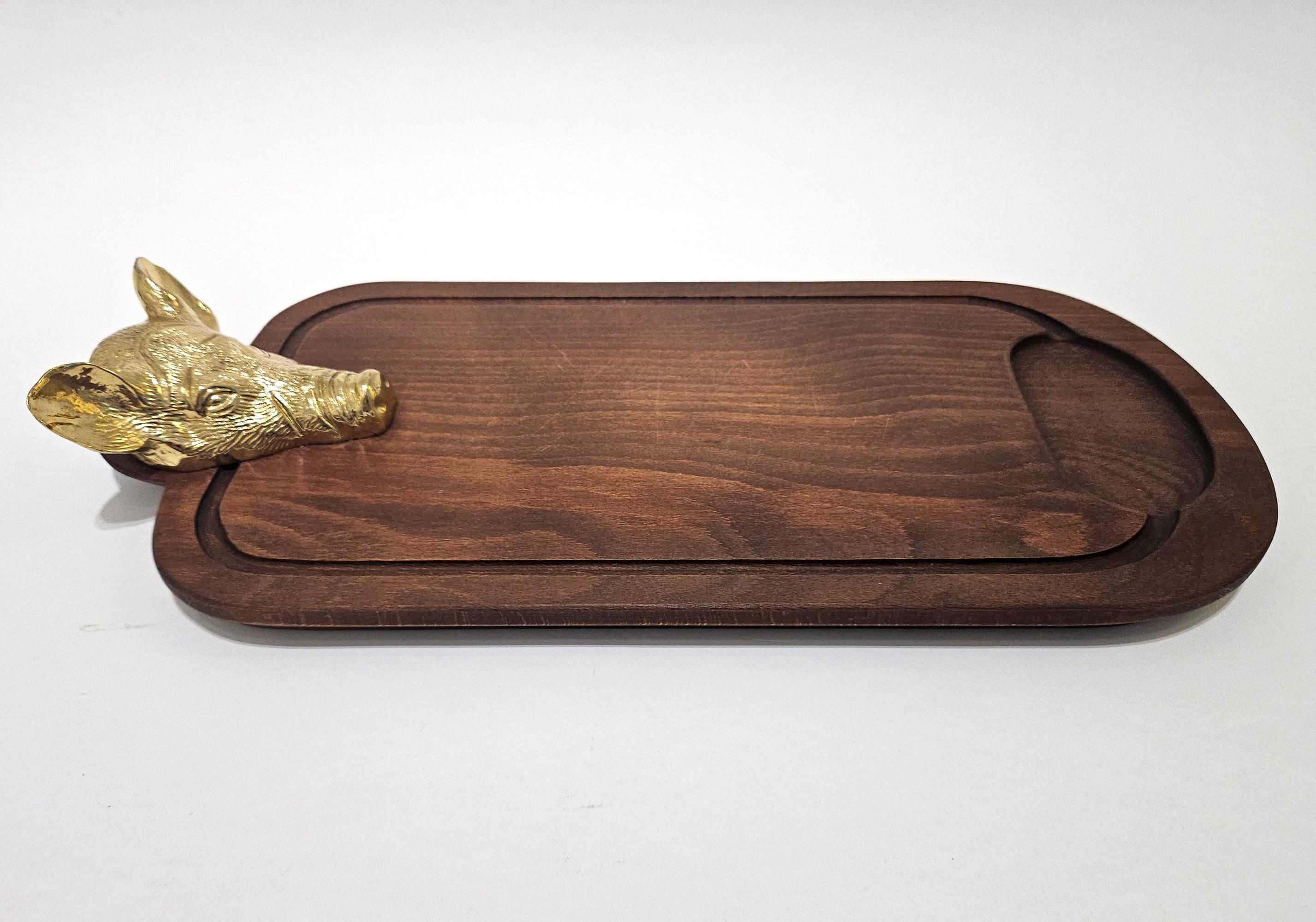Valenti Gold Plated Wild Boar / Pig Mid Century Carving Set, Spain, c. 1970 For Sale 6