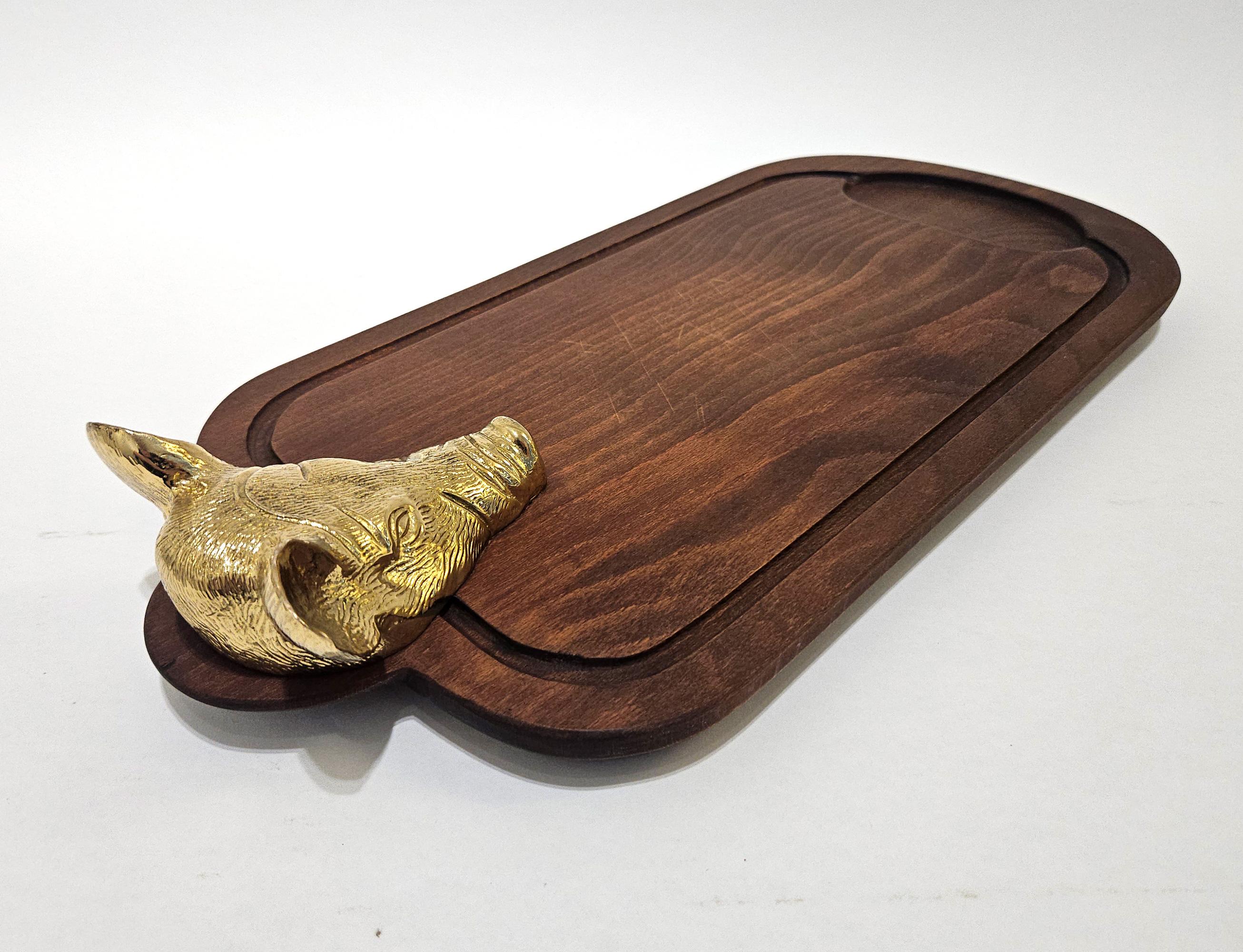 Valenti Gold Plated Wild Boar / Pig Mid Century Carving Set, Spain, c. 1970 For Sale 8