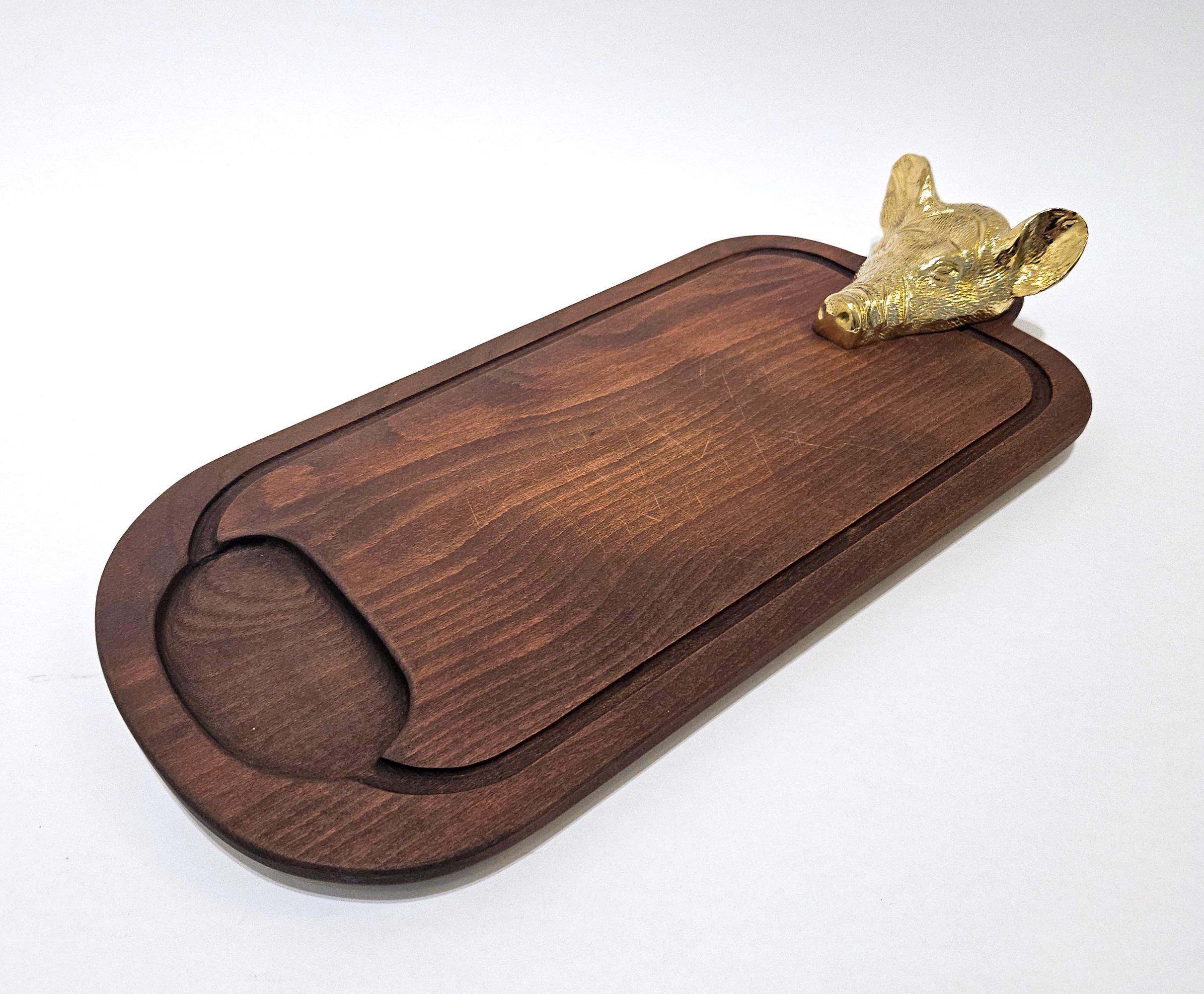 Valenti Gold Plated Wild Boar / Pig Mid Century Carving Set, Spain, c. 1970 For Sale 12