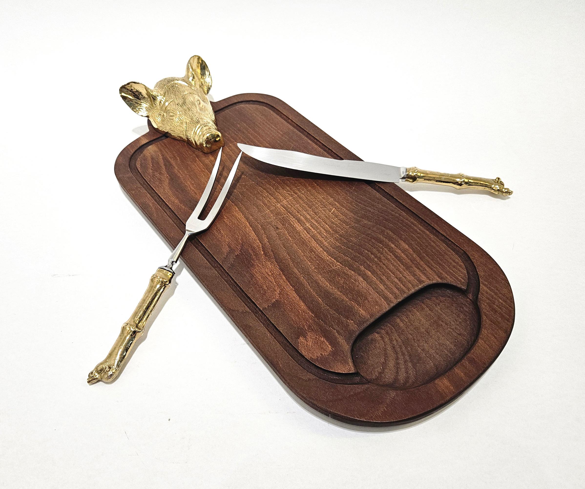 Valenti Gold Plated Wild Boar / Pig Mid Century Carving Set, Spain, c. 1970 For Sale 14