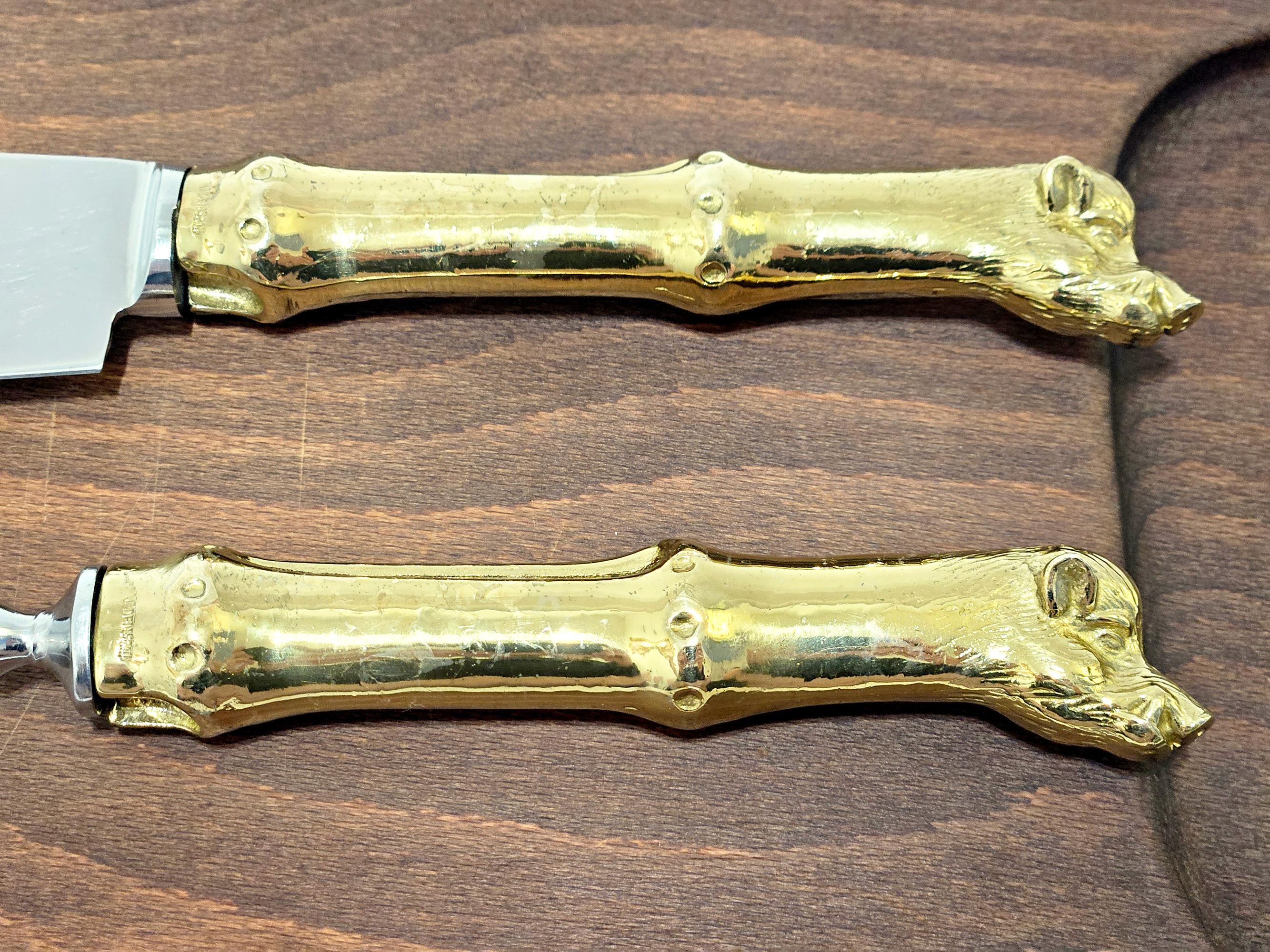 20th Century Valenti Gold Plated Wild Boar / Pig Mid Century Carving Set, Spain, c. 1970 For Sale